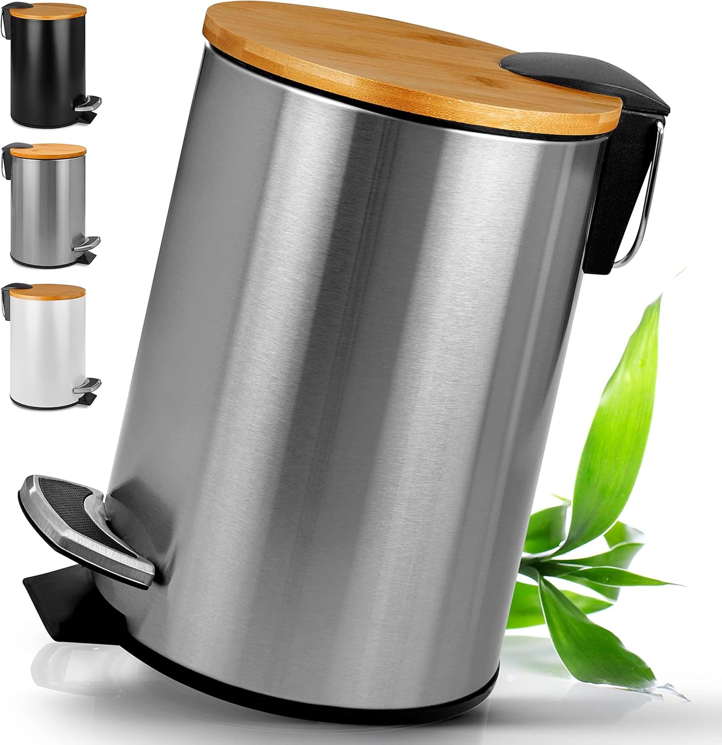 Kosmetikeimer mit Bambusdeckel, 5 Liter silber