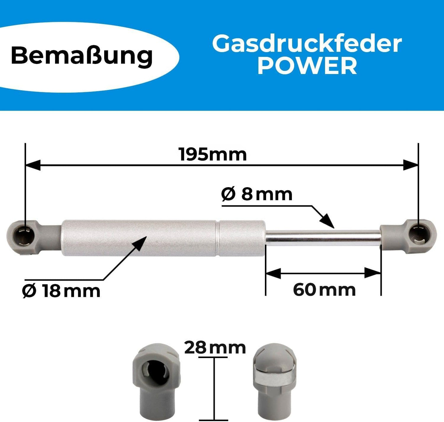 Gasdruckfeder Ersatz 2er-Set 250 N, 1 Paar 250 N