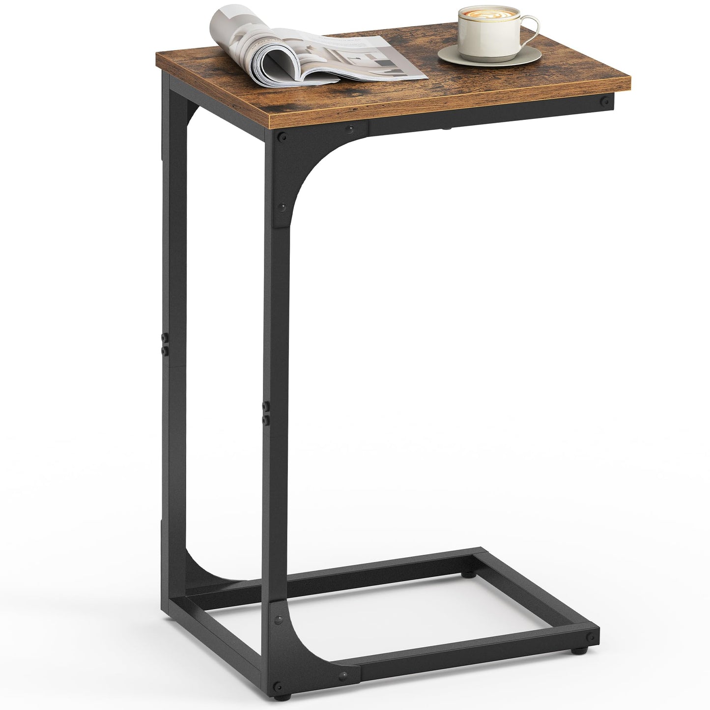 C-förmiger Beistelltisch, Vintagebraun + Schwarz