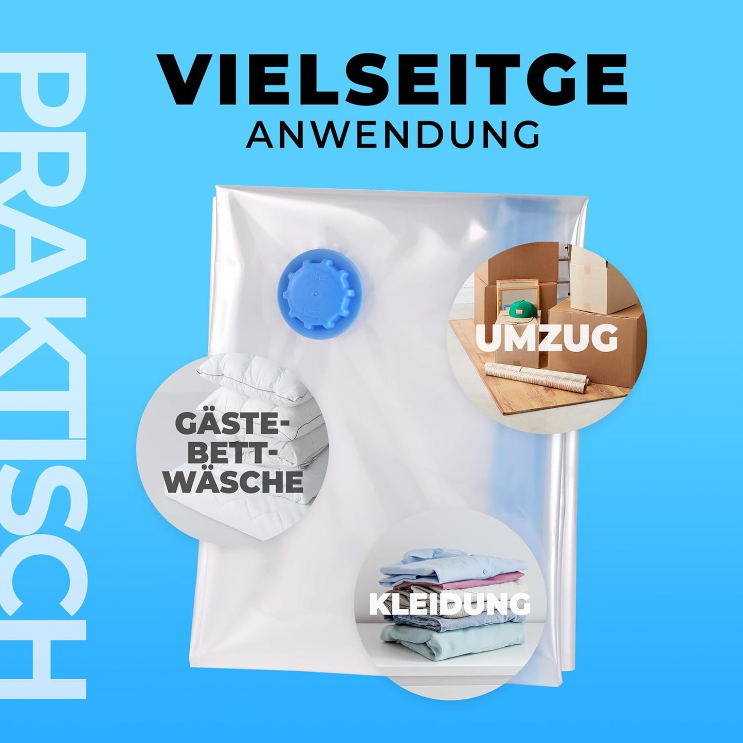 6-teiliges Vakuumbeutel-Set, 100x80 cm, für Kleidung mit Etiketten und Handpumpe, 100x80cm - XXL (100µ) mit Pumpe 6