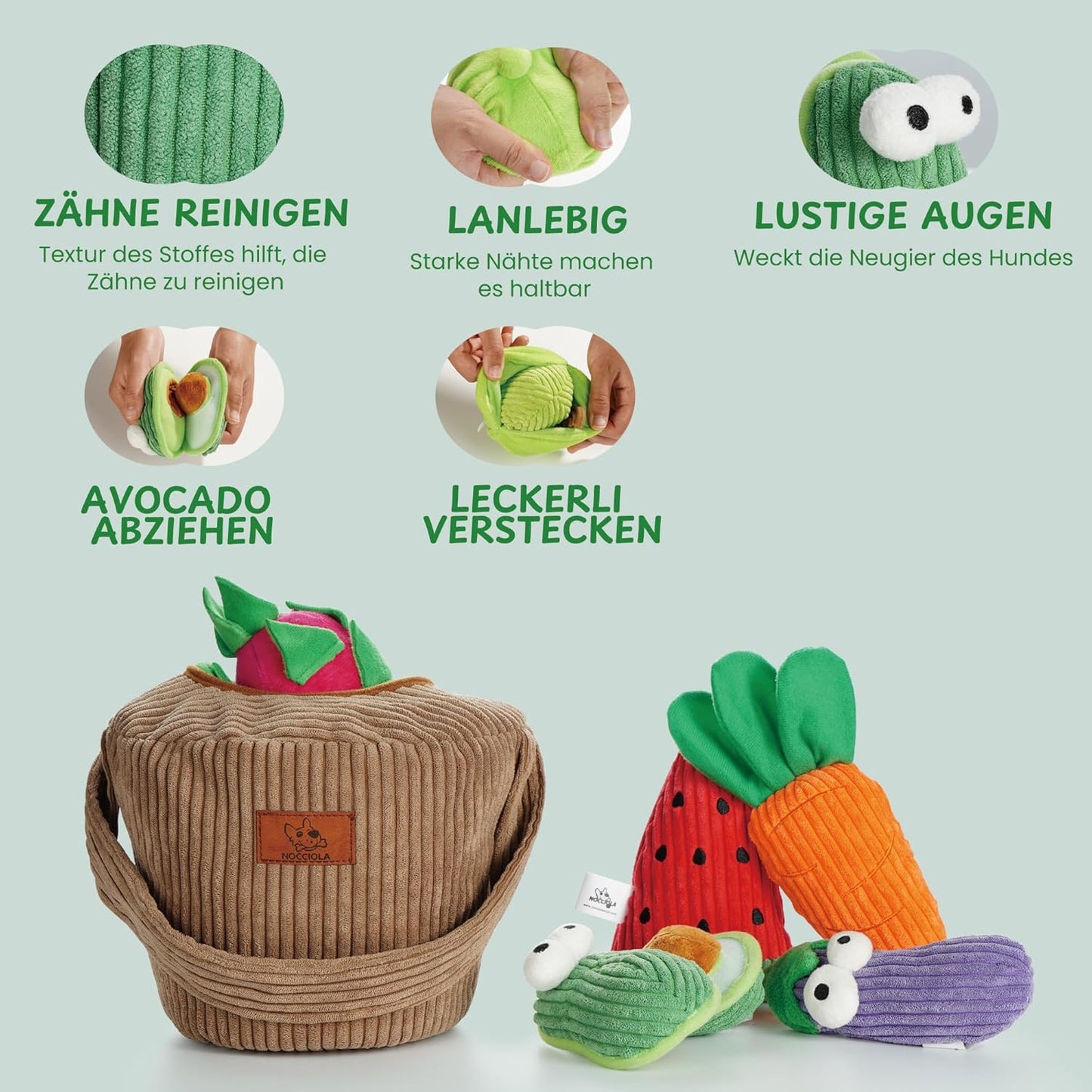 Interaktives Quietschspielzeug-Set für Hunde, 15 Stück Obst und Gemüse
