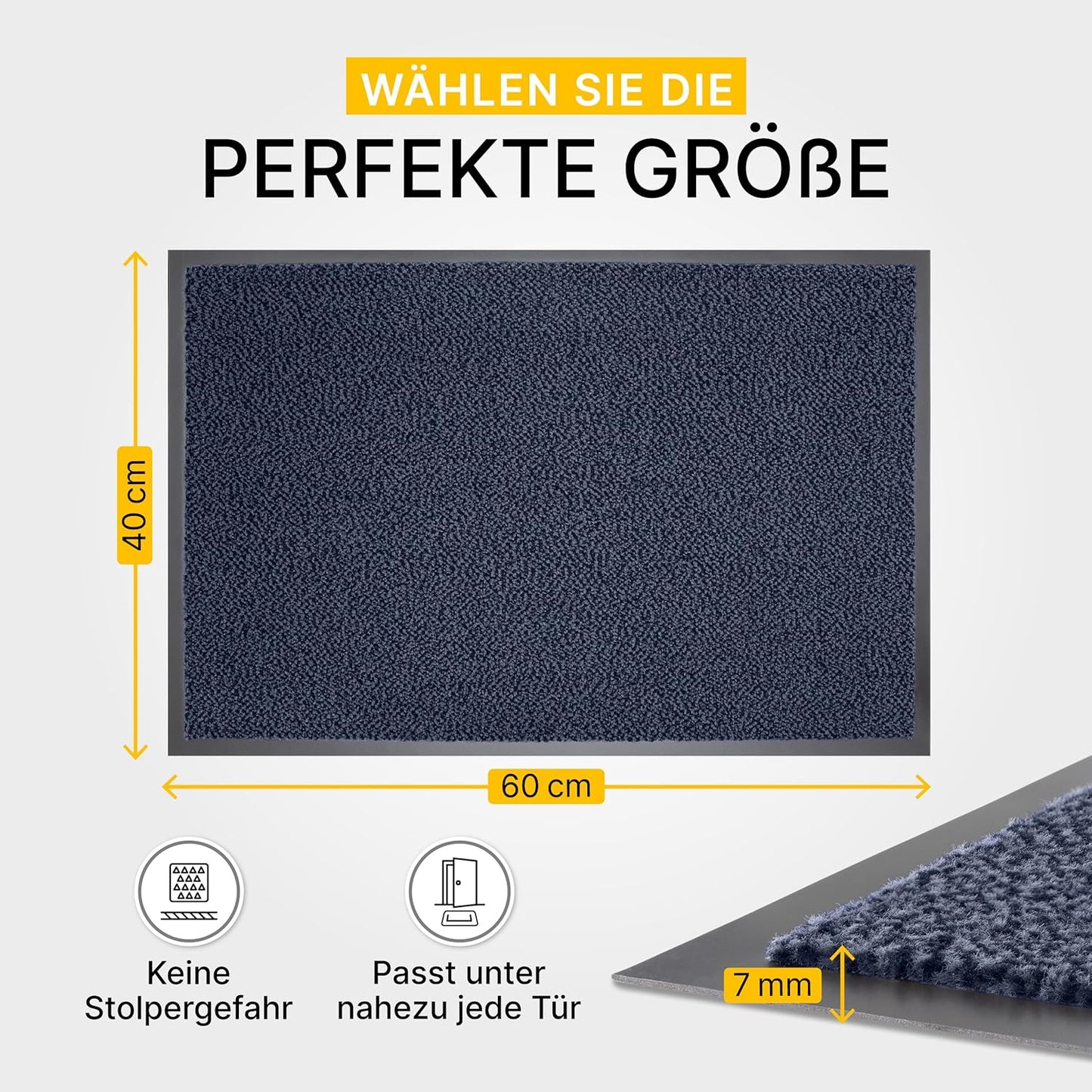 Waschbare Fussmatte, Blau Schwarz 40 x 60 cm (Rechteckig)