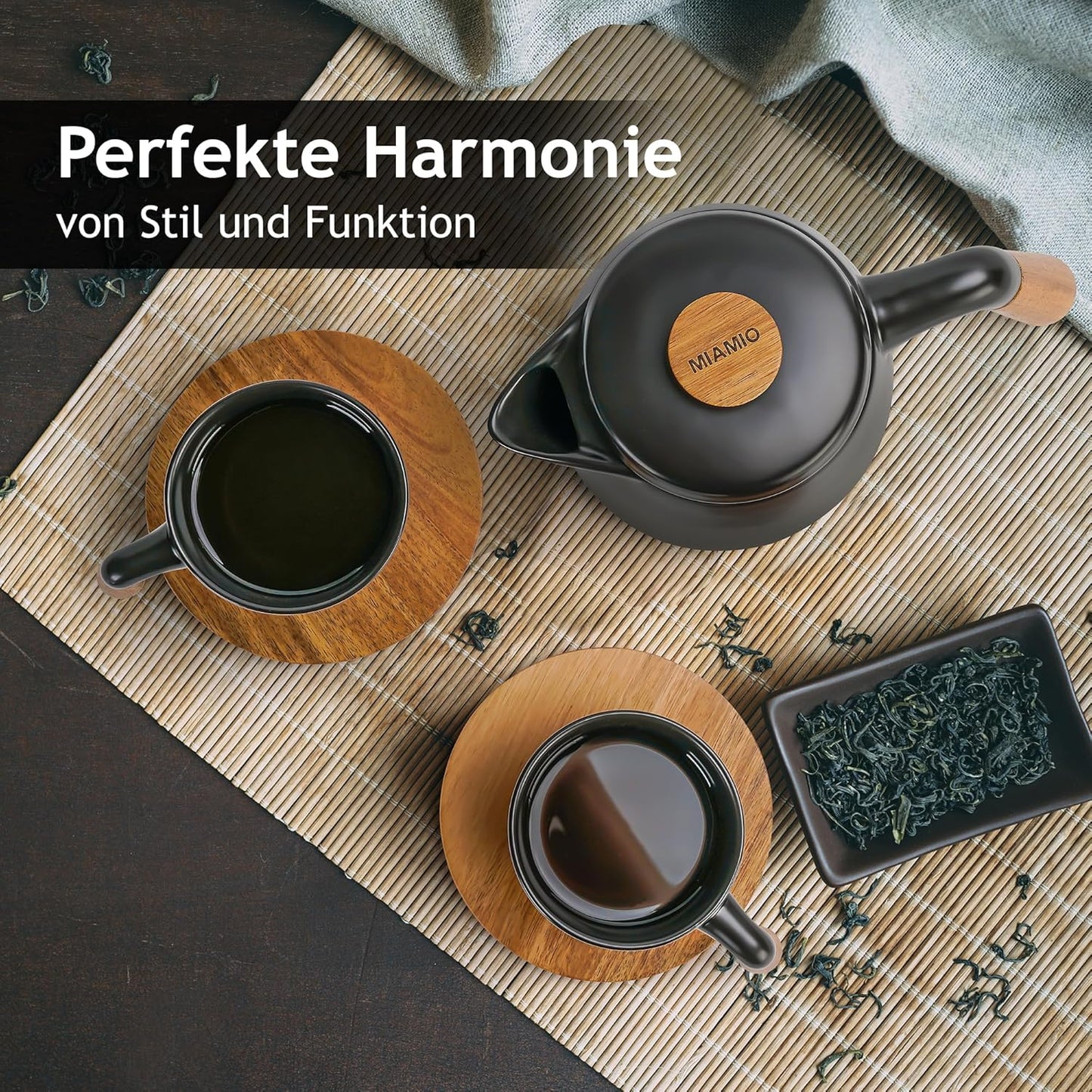 Teekanne-Set mit Siebeinsatz, Schwarz