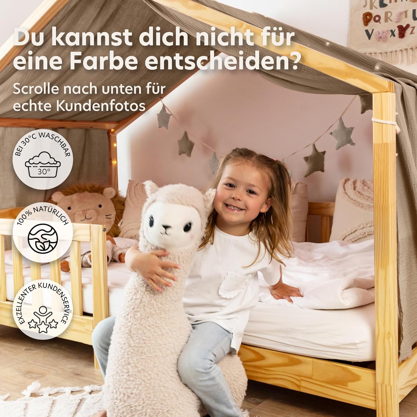 Hausbett Himmel aus Baumwolle, Dunkelbeige mit Gold 135 x 360cm