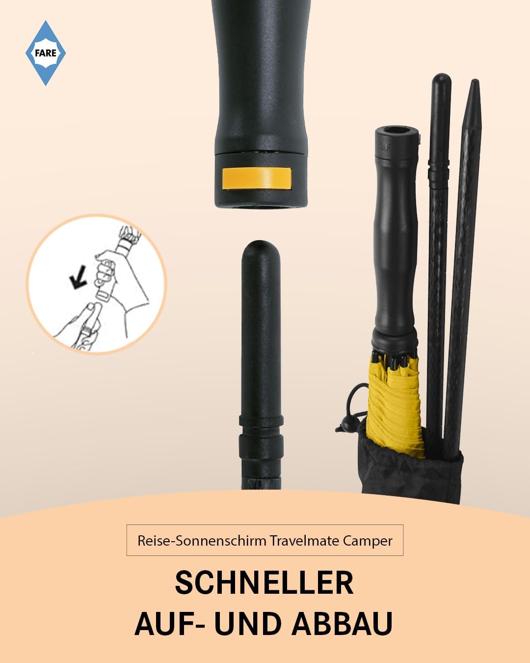 Reise-Sonnenschirm Travelmate Camper, Gelb