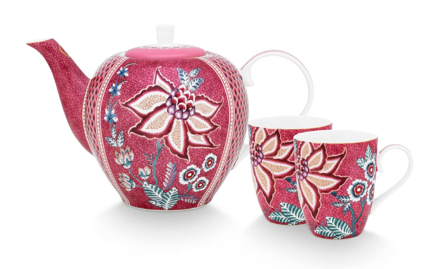 Set/3 Tea Set Large Flower Festival Dark Pink