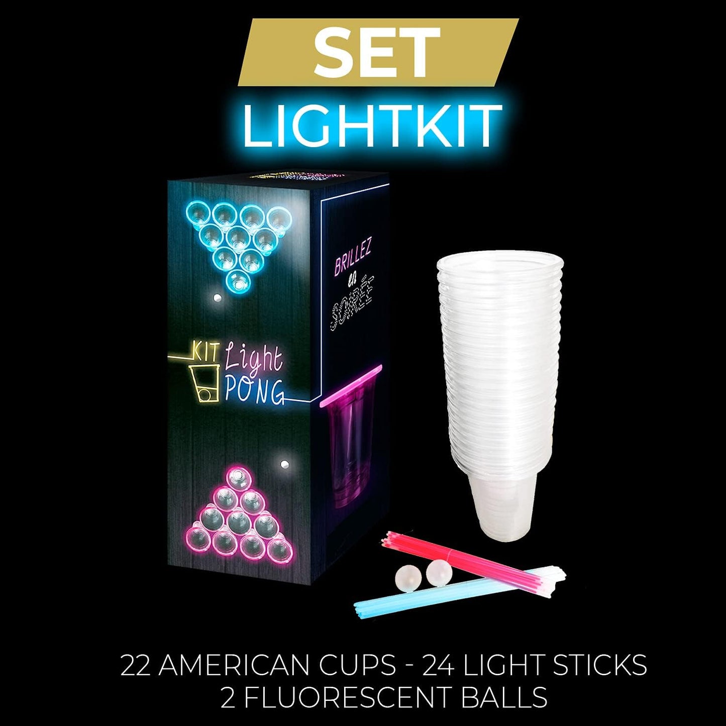 Beer Pong Komplettset mit Leucht-Accessoires, Tisch + Light Kit