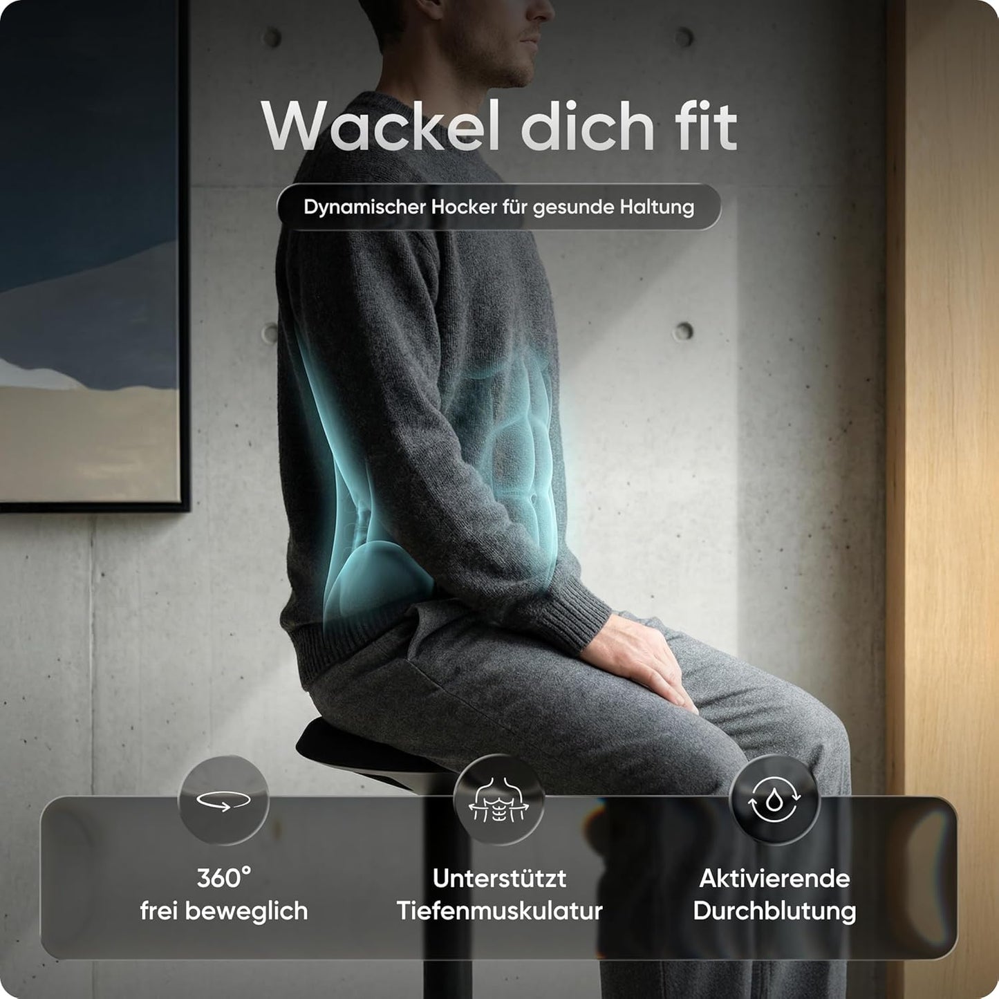 Ergonomischer Stehhocker, höhenverstellbar, Schwarz