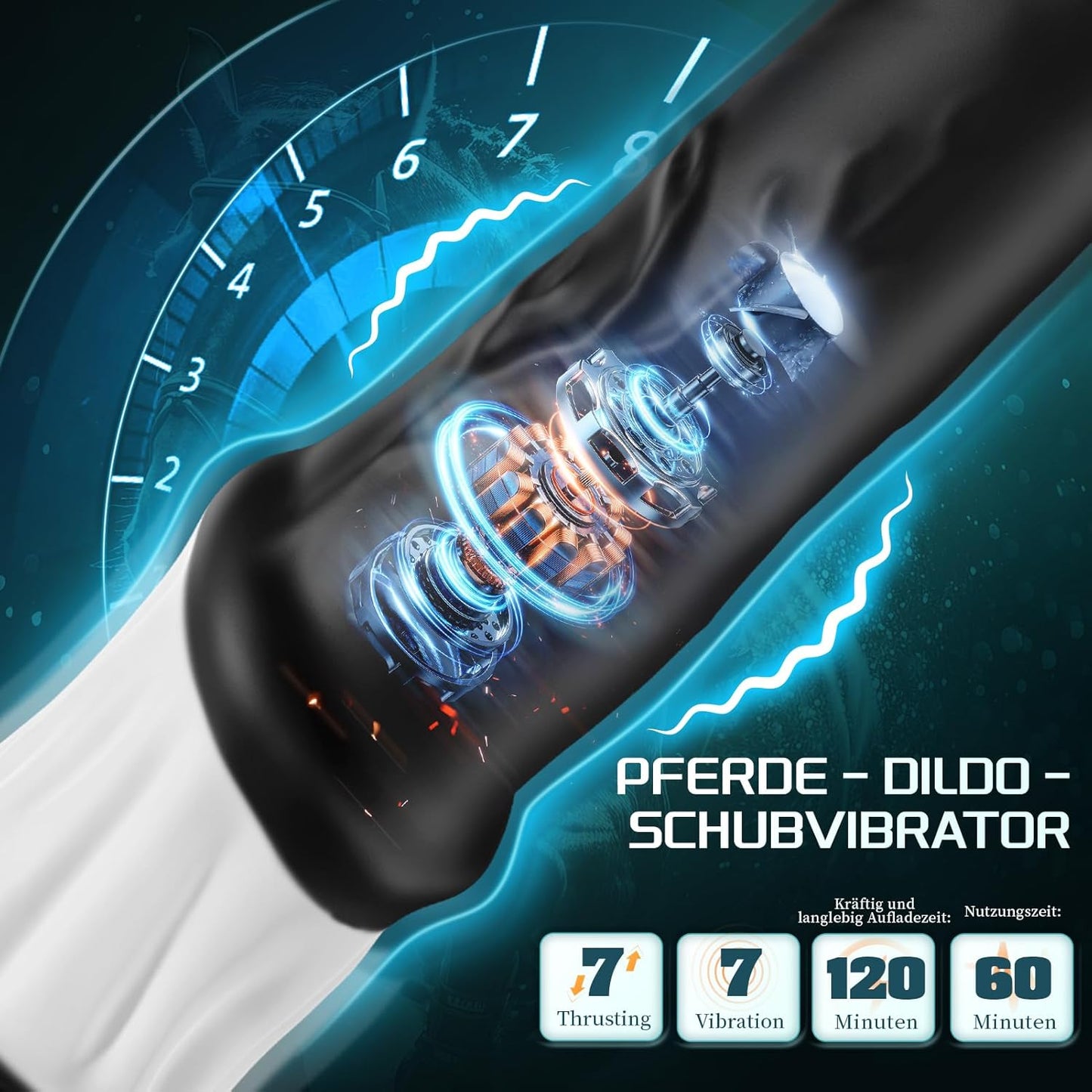 Pferdedildo mit 7 Stossfunktionen uns Saugnapf, Gelb