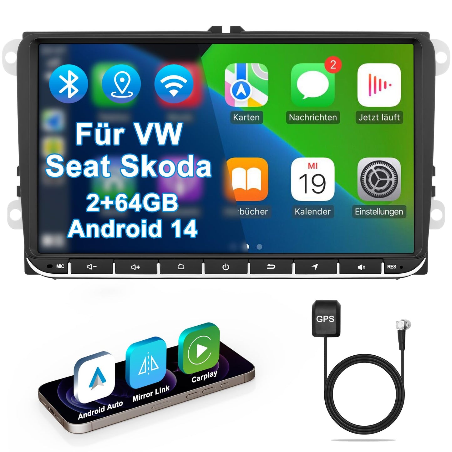 2Din Autoradio mit Bildschirm und Navi (9 Zoll)