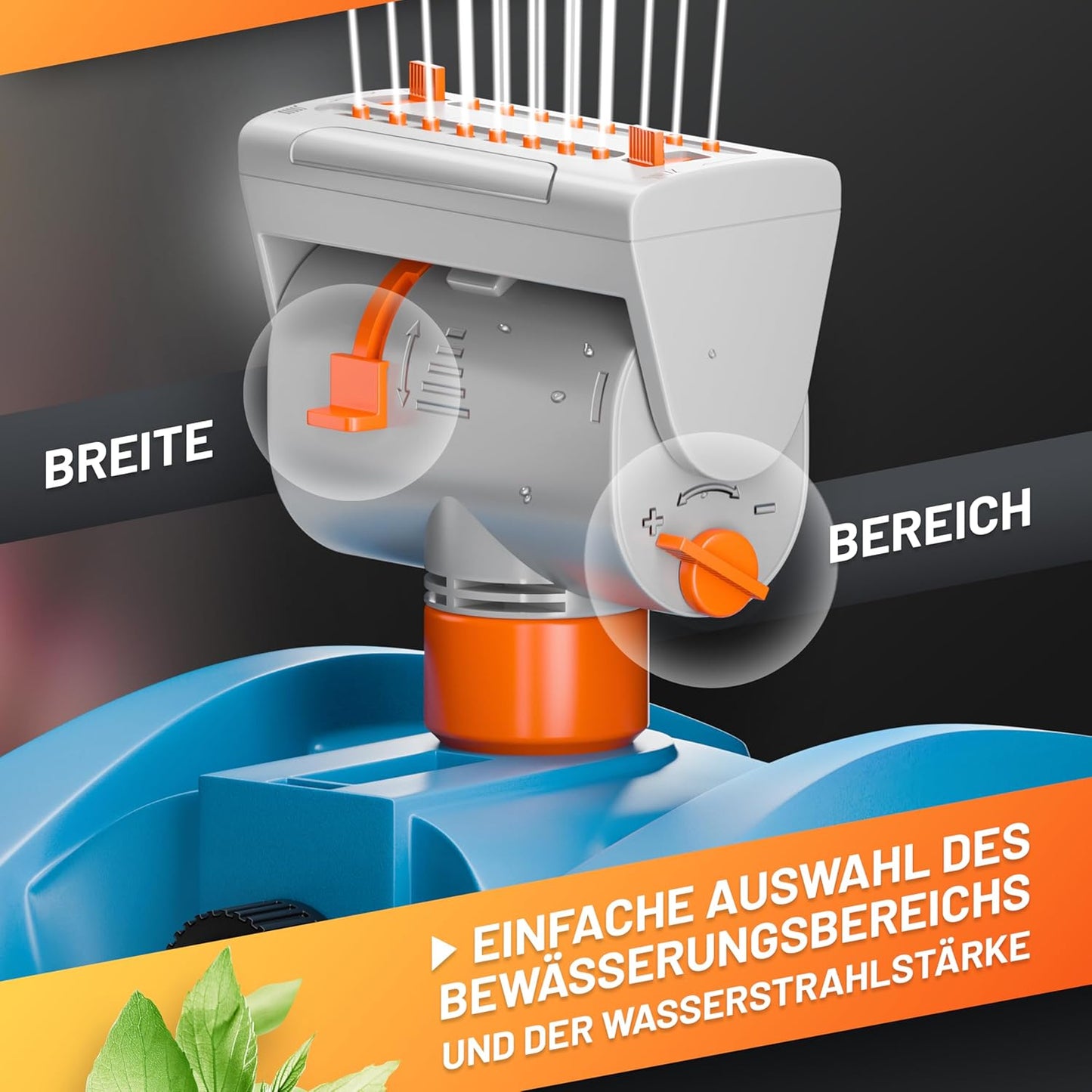 Oszillationssprinkler mit Turbo-Motor und 16 Düsen