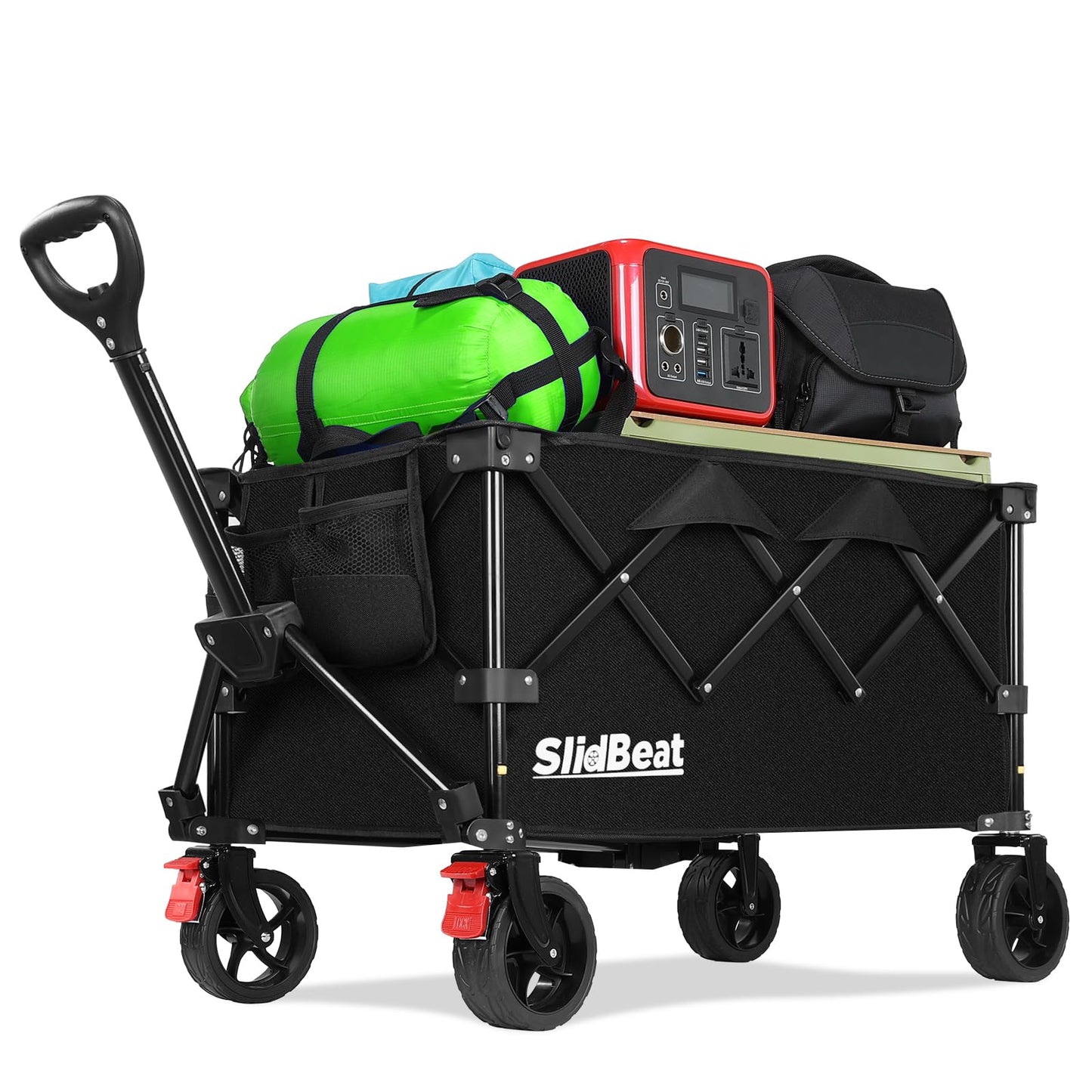 Faltbarer Bollerwagen mit Bremsen und All Terrain Rädern, Schwarz XL
