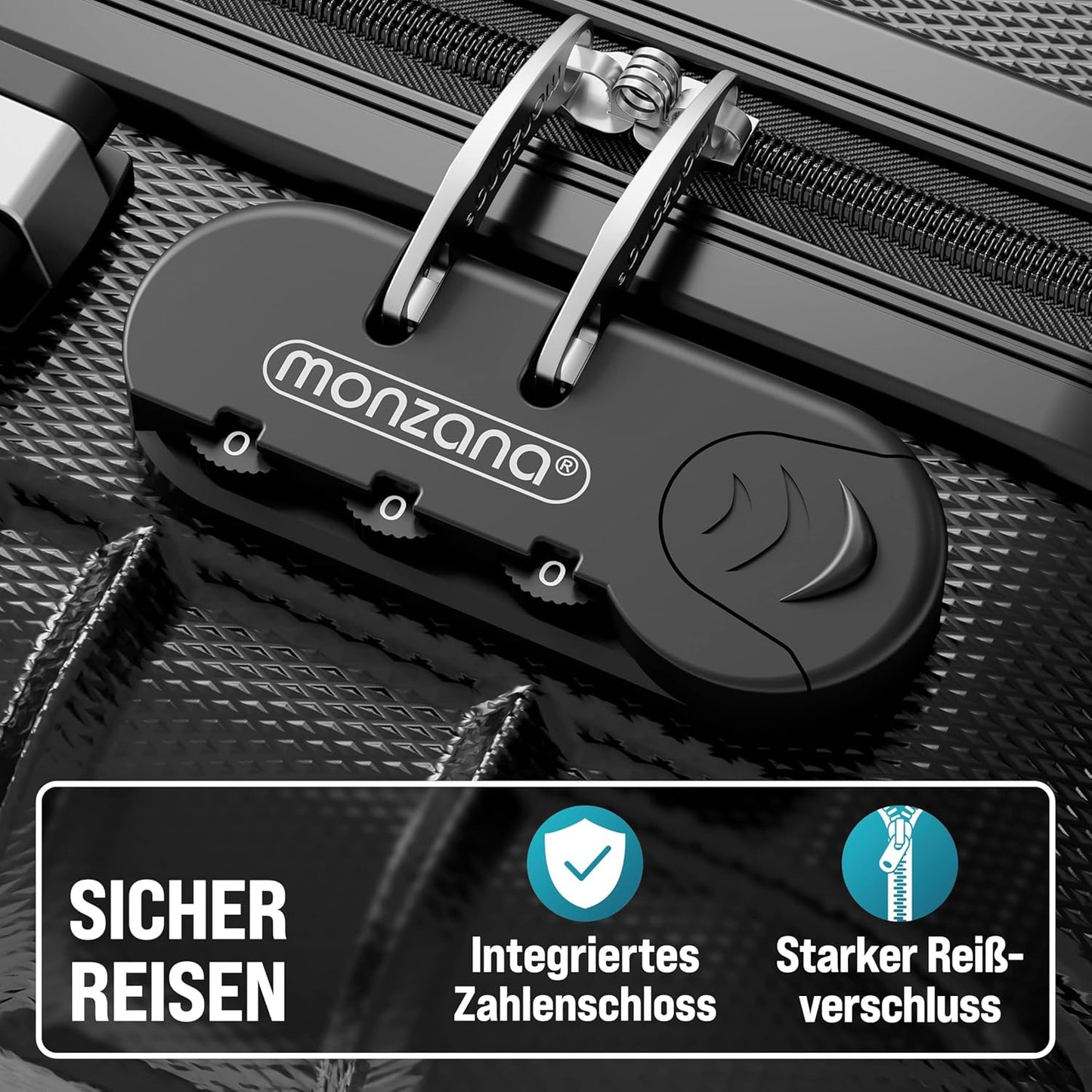 Hartschalenkoffer mit Zubehör 4er Set, Schwarz