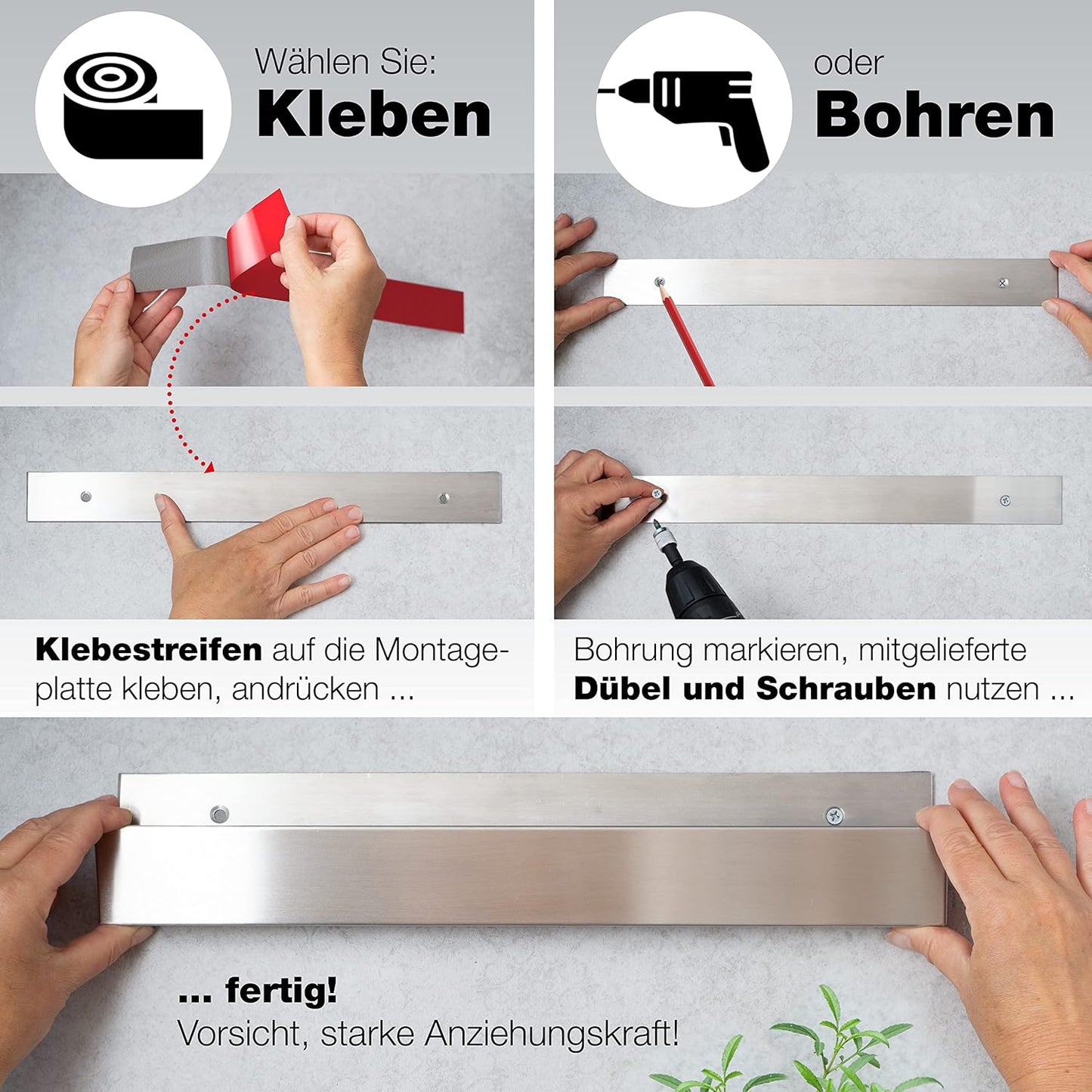 2-teiliges magnetisches Messerleisten-Set, 2 Stück