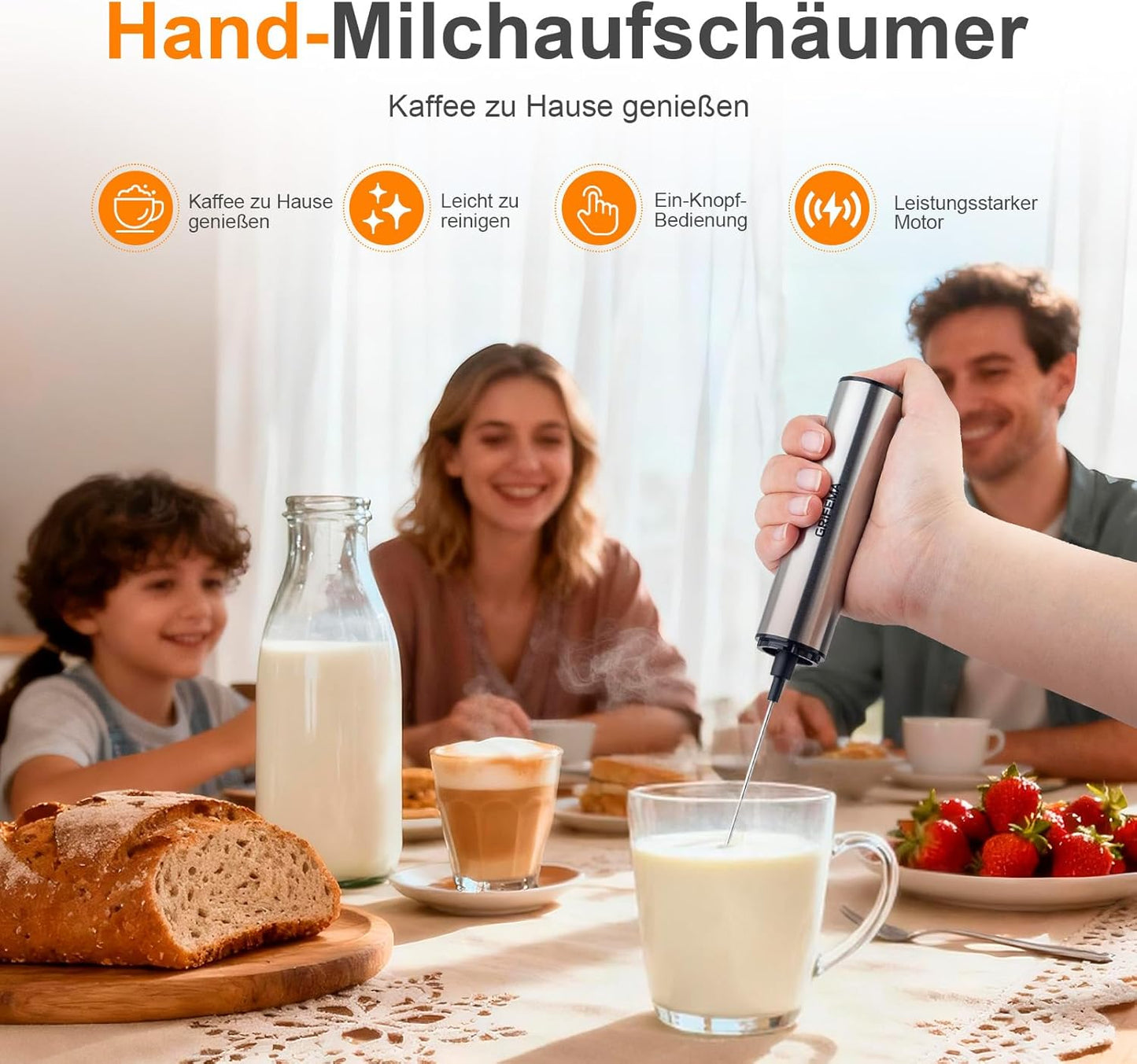 Milchaufschäumer Stab Elektrisch, 13000 U/min, Aufladbar