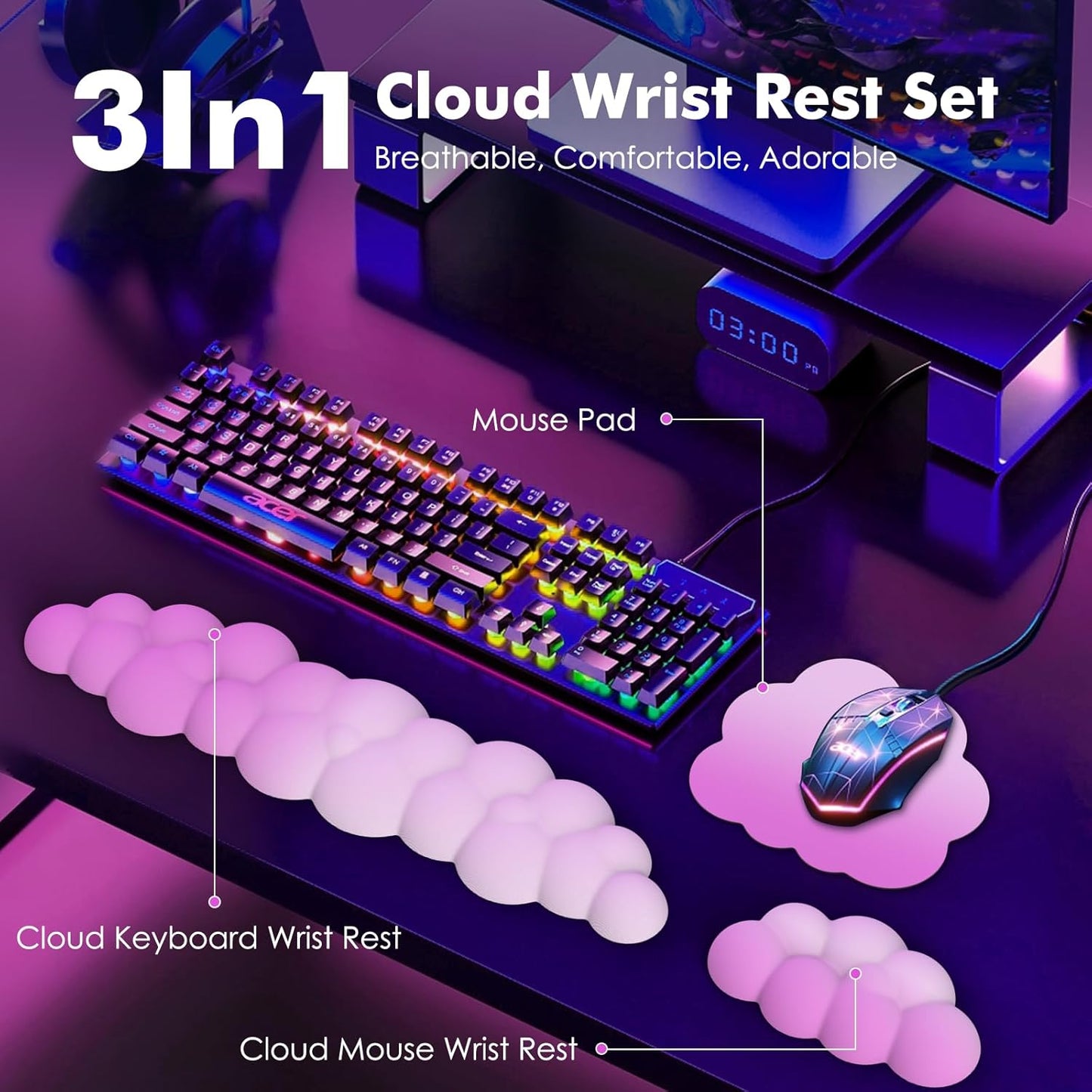 Ergonomisches Handgelenkauflagen-Set für Tastatur & Maus, Rosa