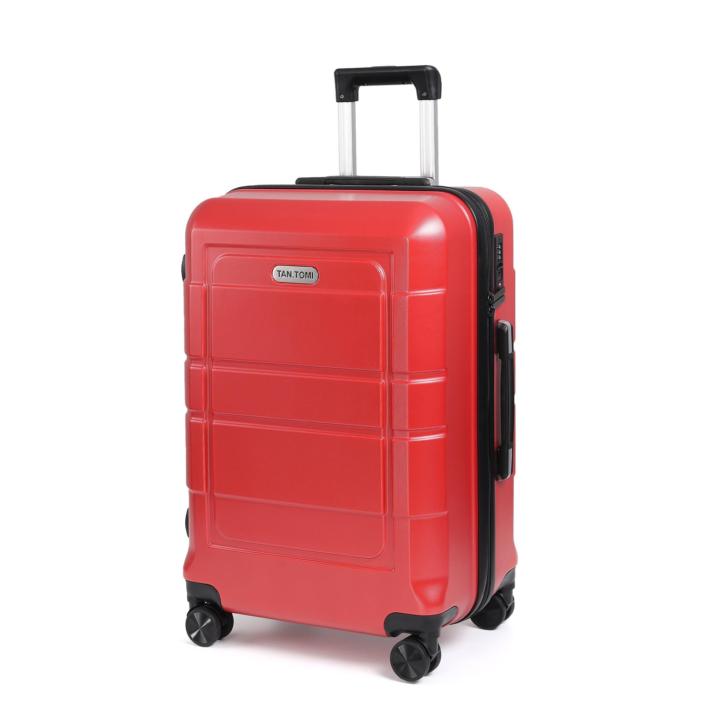 Hartschalenkoffer mit 4 Rollen und Zahlenschloss, Rot 24 Inch (Large)