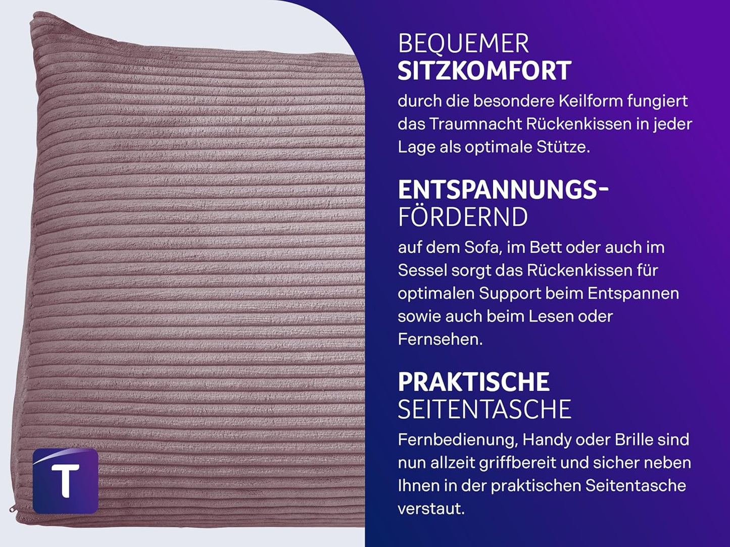 Cozy Rückenkissen, Altrosa Kord (100% Polyester)