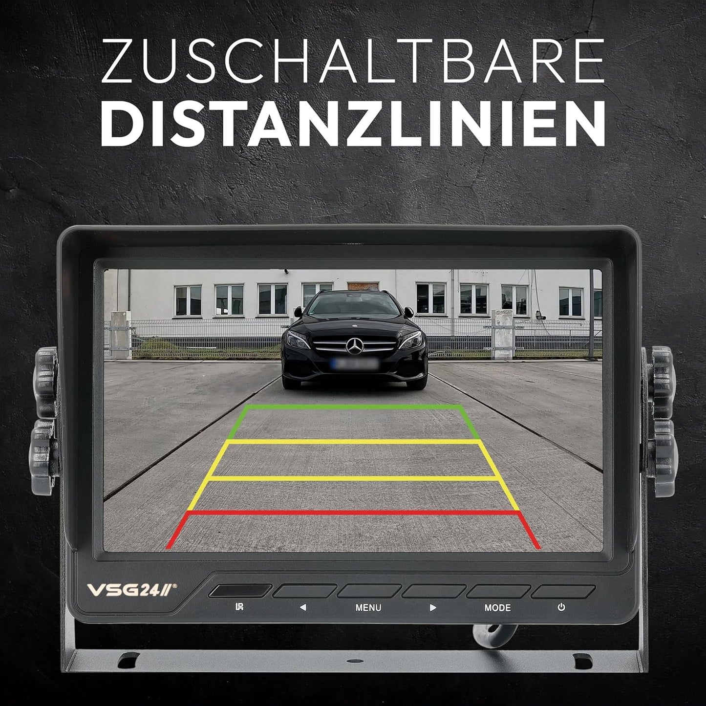 Rückfahrmonitor mit 7-Zoll-Bildschirm und 2 Kameraeingängen, Schwarz