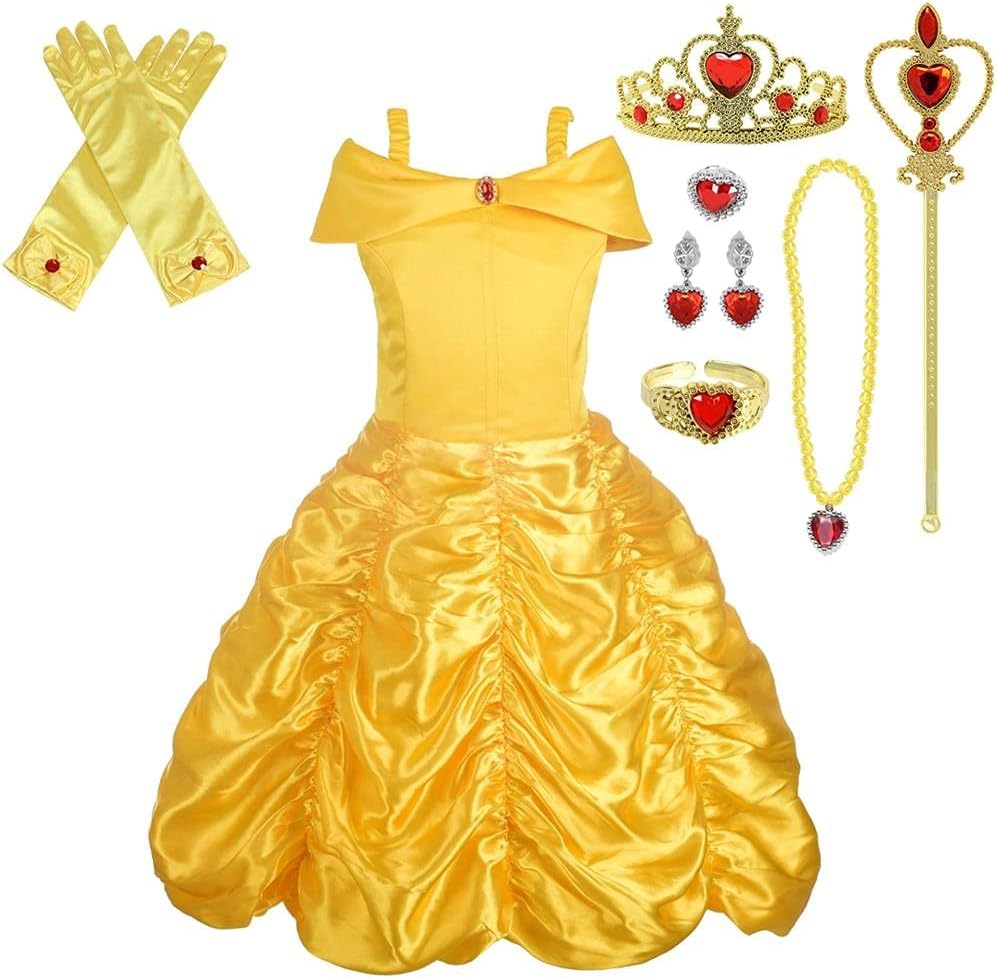 Prinzessin Belle Kostüm-Set mit Zubehör, Stil 1 (mit Zubehör) 5-6 Jahre