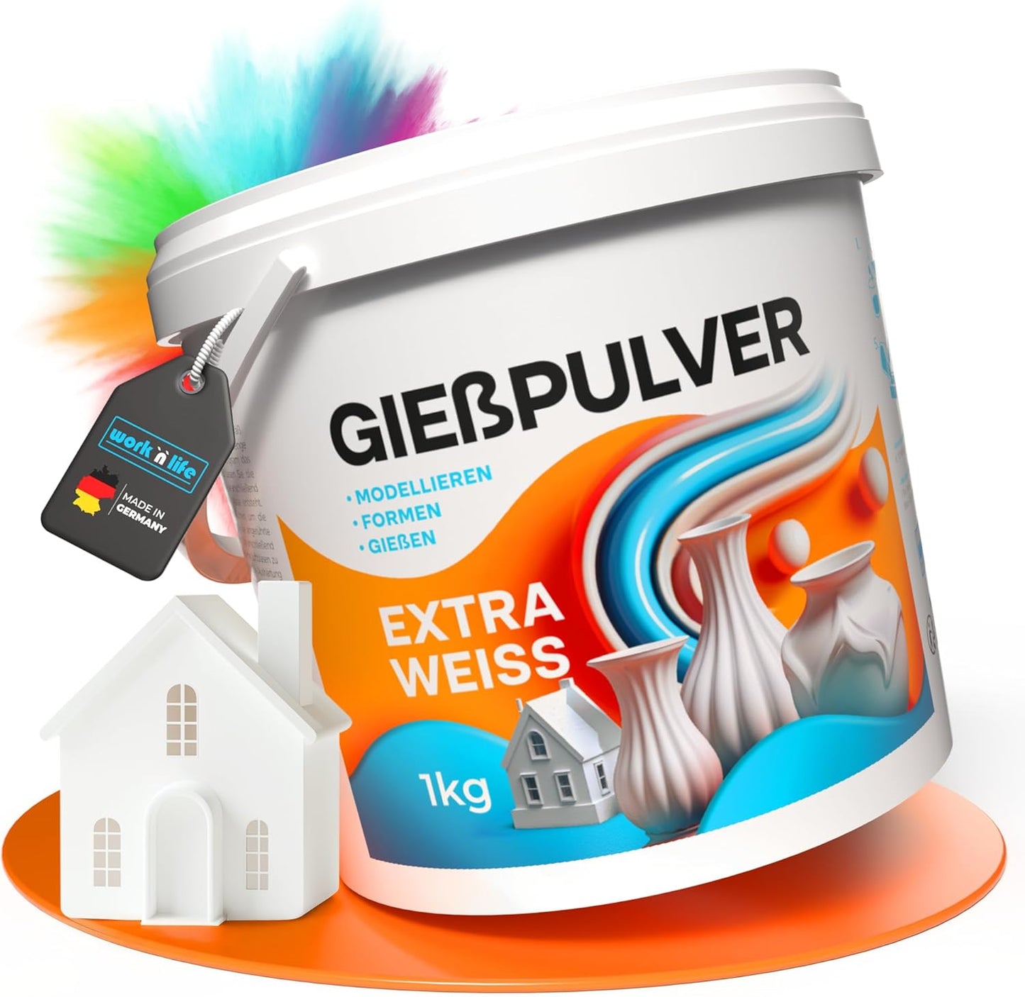 Premium Gips Giesspulver 1kg für Silikonformen, Extra Weiß 1,0kg