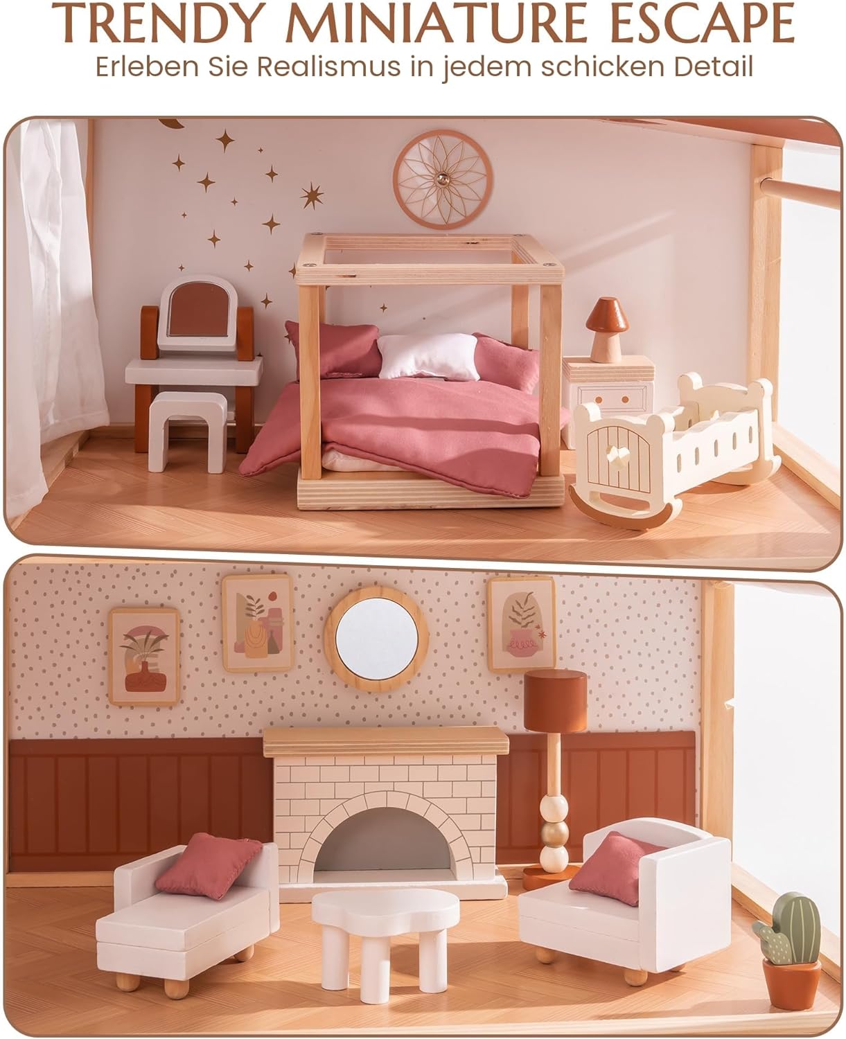 3-stöckiges Puppenhaus mit Zubehör und Möbeln