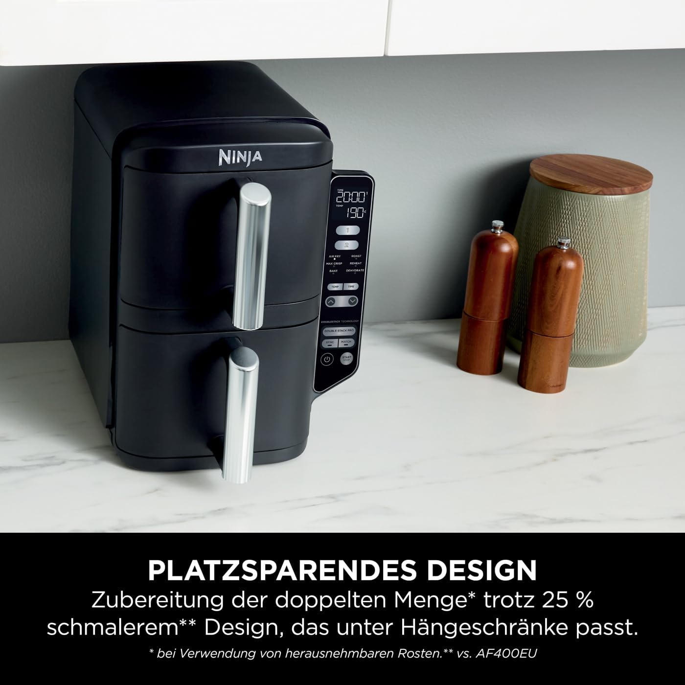 Double Stack Heissluftfritteuse, 7.6L Gestapelte Doppelschublade Grau