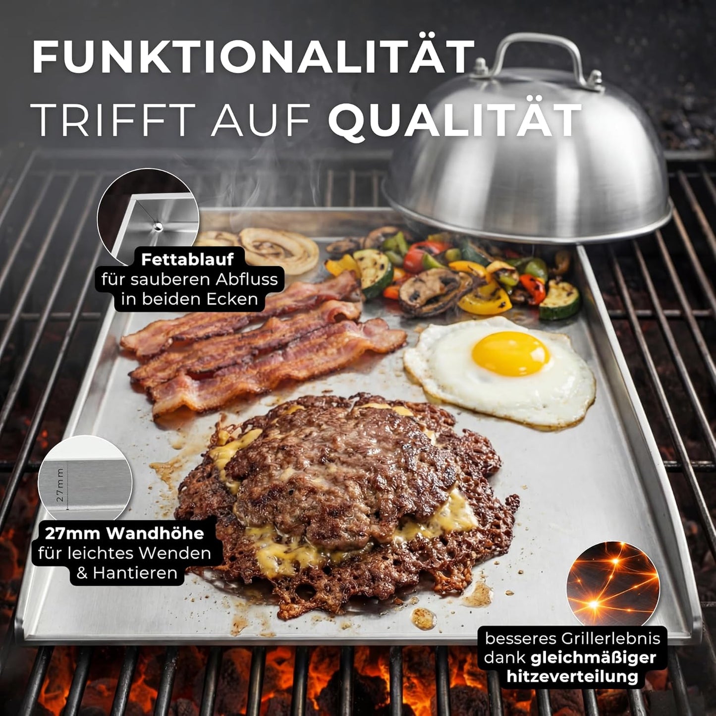 Grillplatte mit Smash Burger Zubehör-Set, Grillplatte 4mm + Smash Burger Set XXL