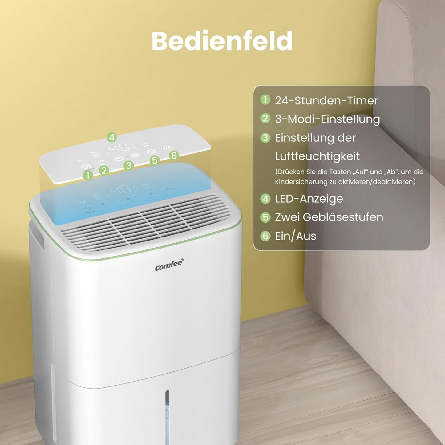Luftentfeuchter 12L/Tag mit Kindersicherung, 12L-20㎡-DO-NEW