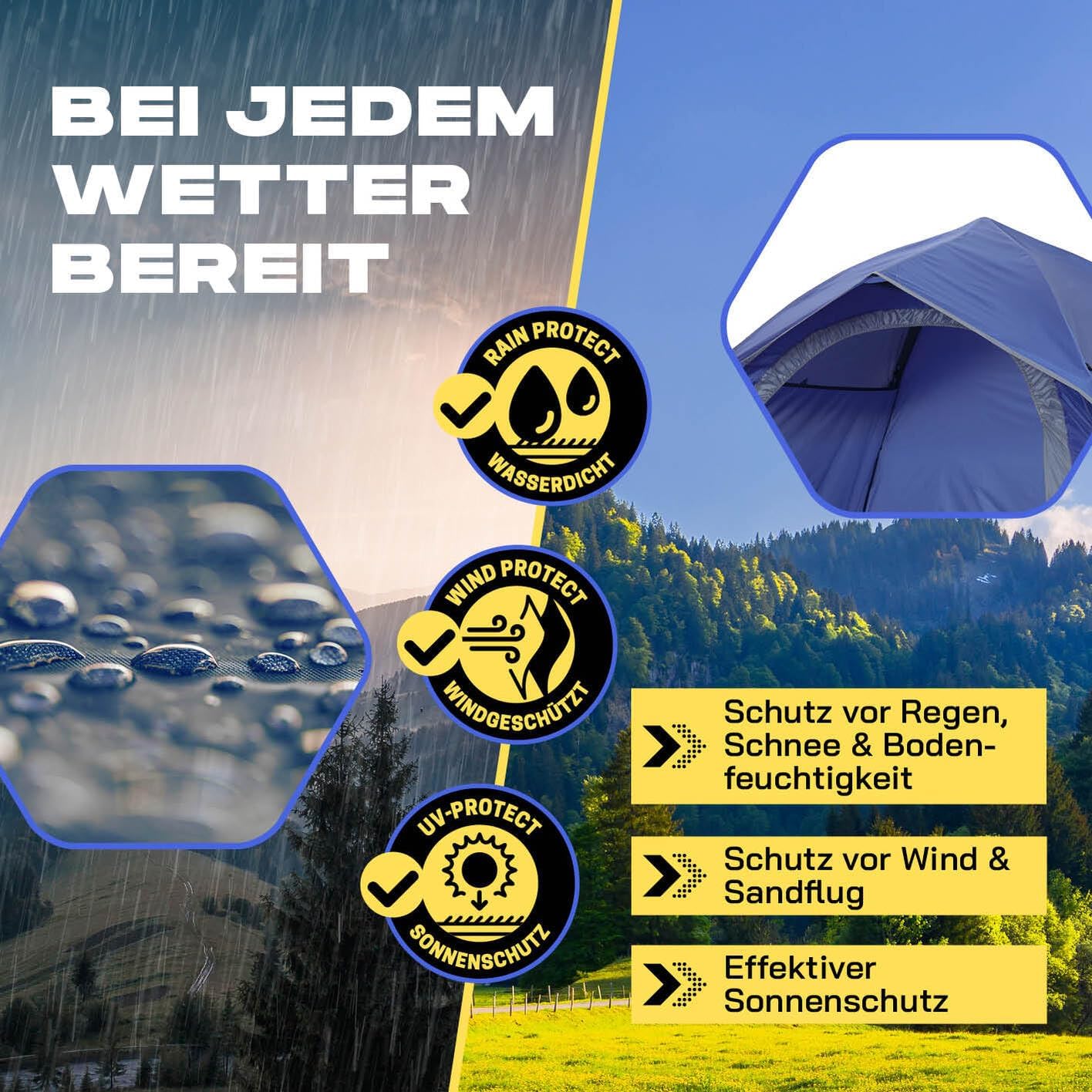 Pop Up Wurfzelt für 3 Personen, Blau 2-3 Personen | 1 Eingang