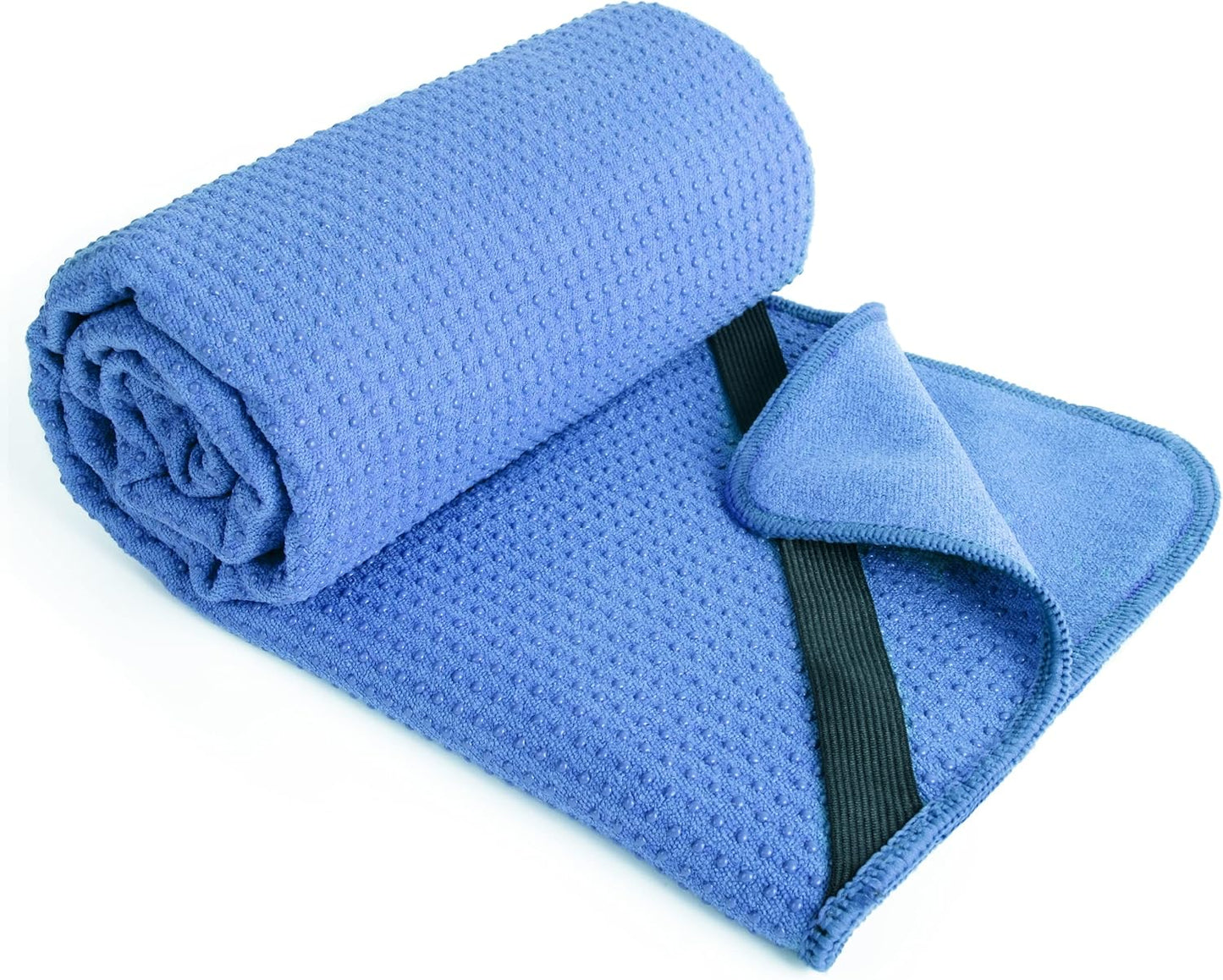 Rutschfestes Yoga Handtuch mit Bändern, Blau