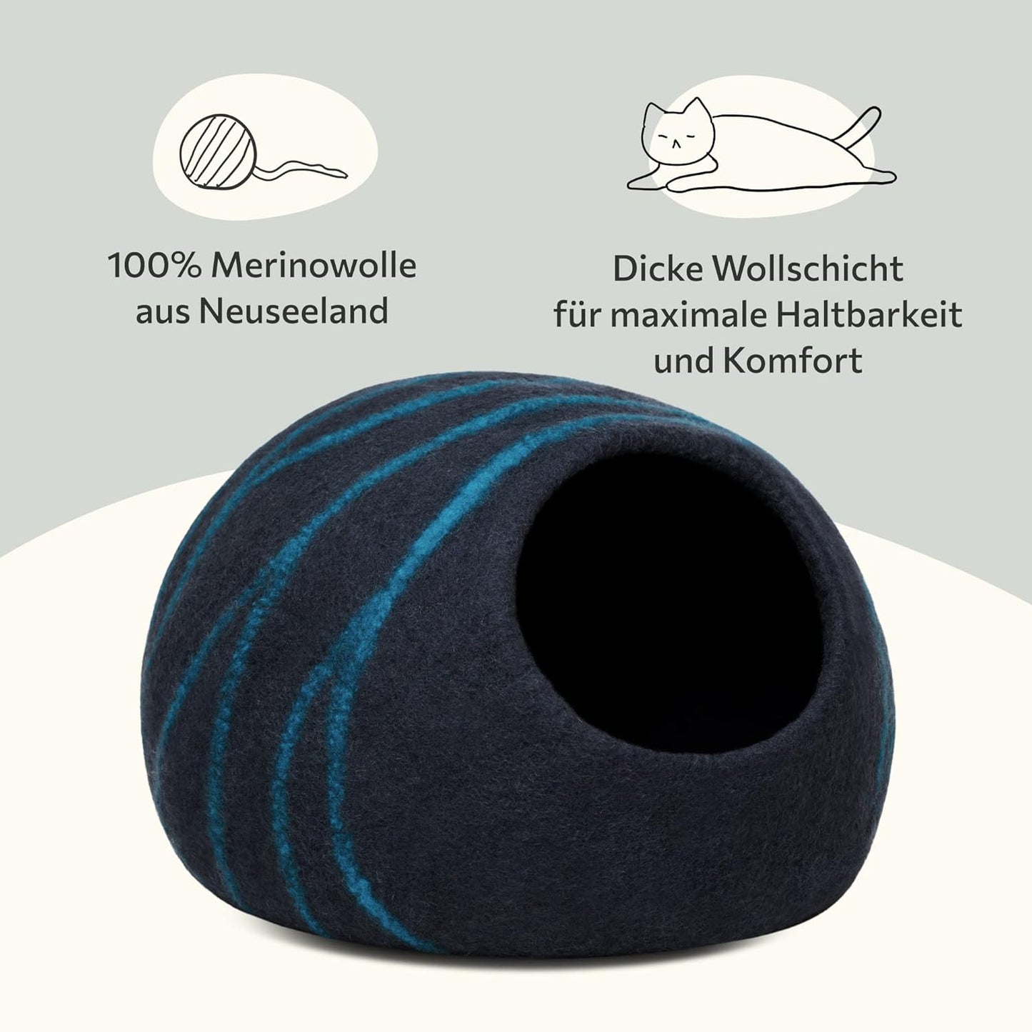Handgefilzte Katzenhöhle, Black Aqua L