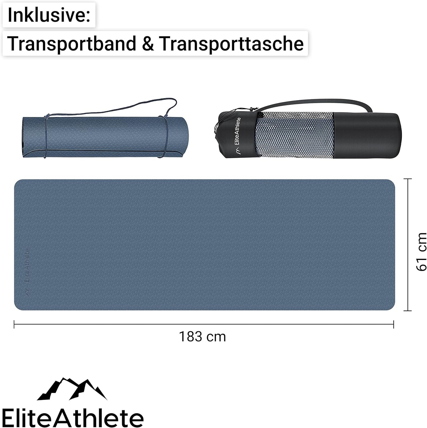 Fitness und Yogamatte mit Zubehör, Schwarz-Dunkelblau