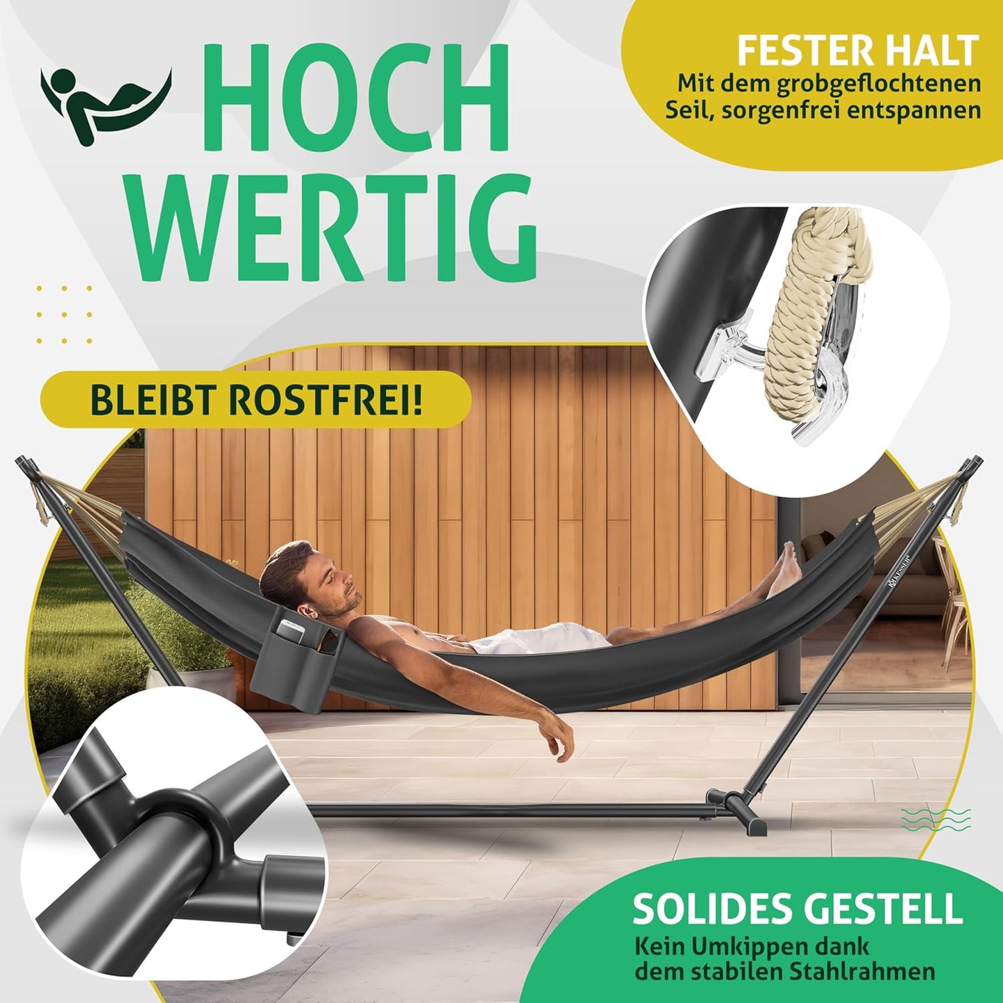 Hängematte Lake mit Gestell für 2 Personen, Anthrazit