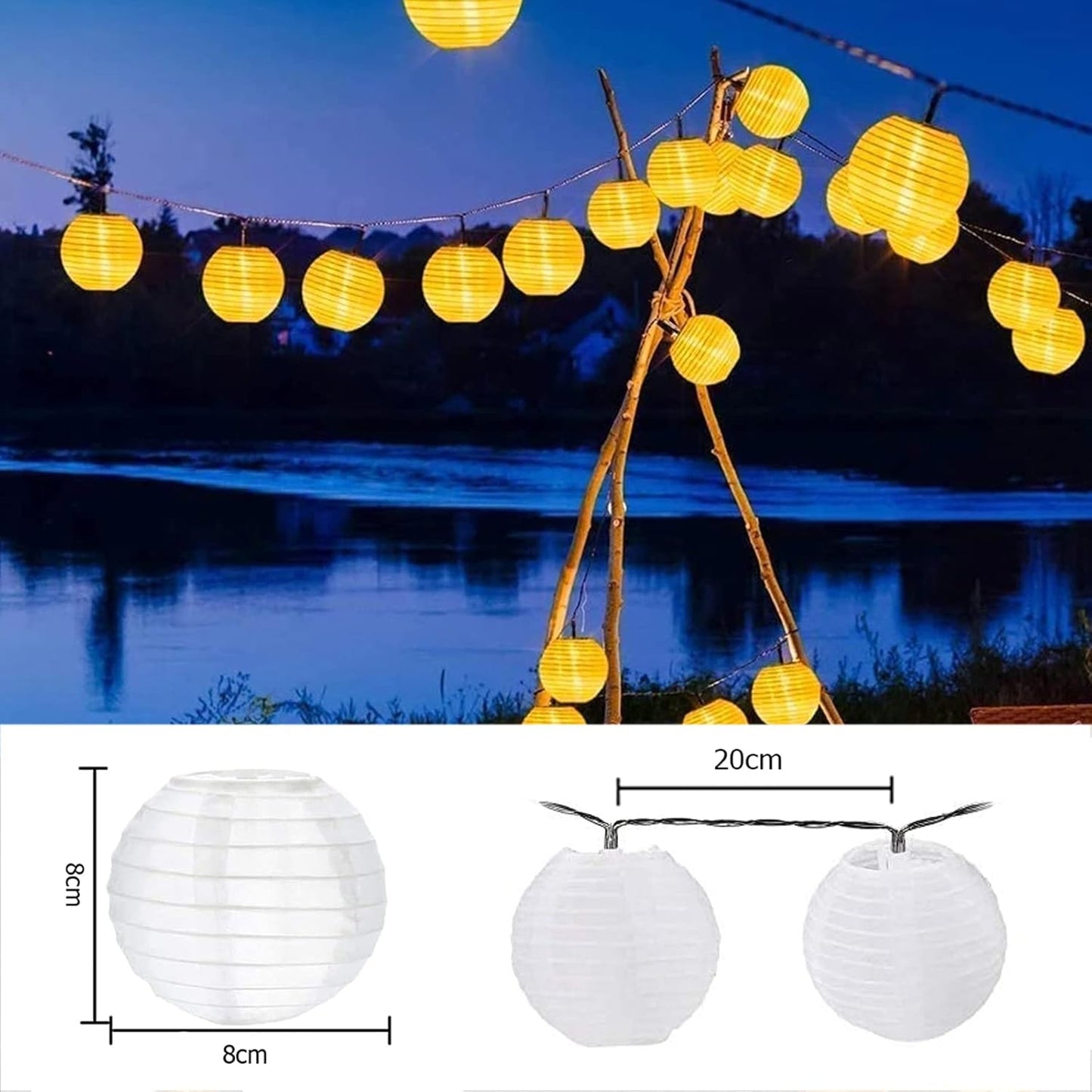 Solar-Lichterkette mit Lampions (30 LEDs), 30 LED Warmweiss