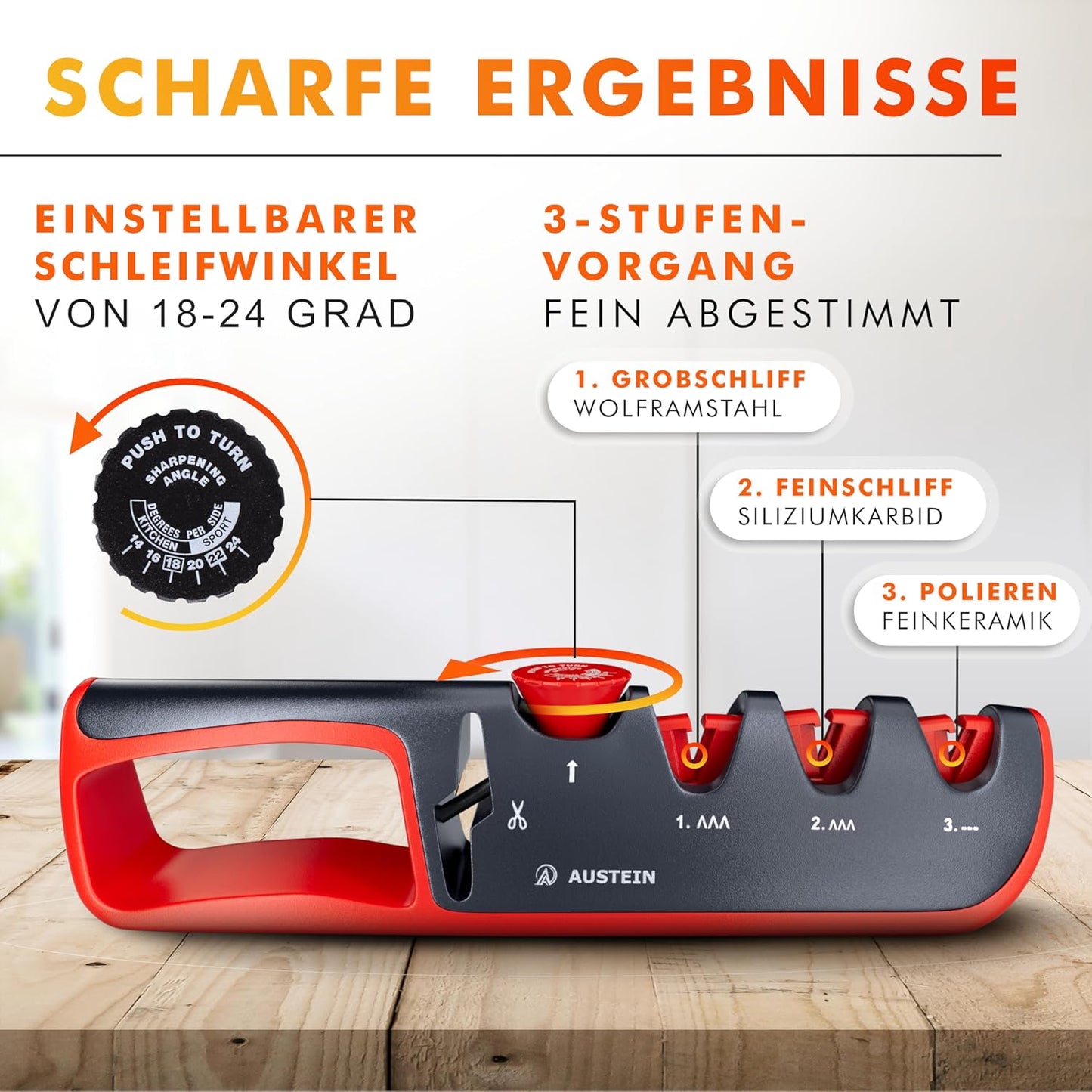 Messerschärfer QuickSharp 4-in-1 Schleifsystem, Rot