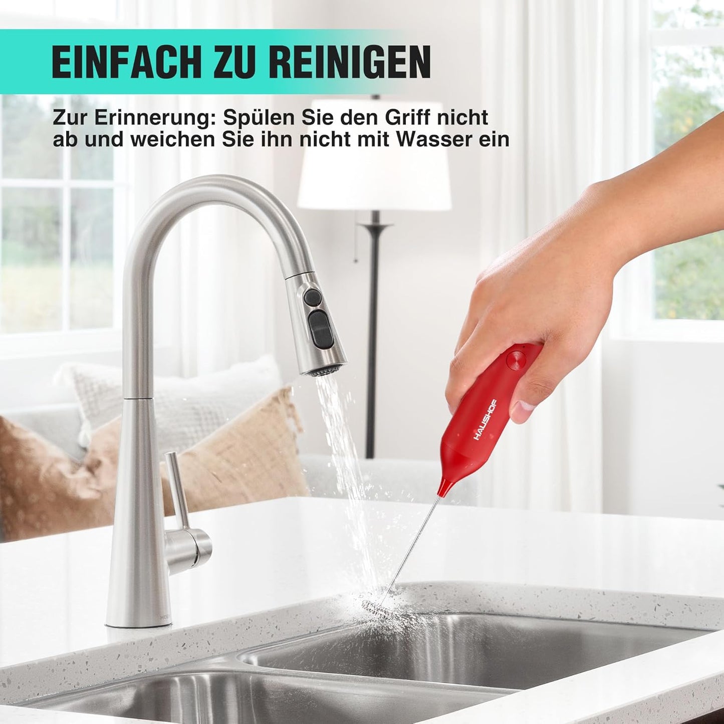 Wiederaufladbarer Hand-Milchaufschäumer mit Ständer, Rot