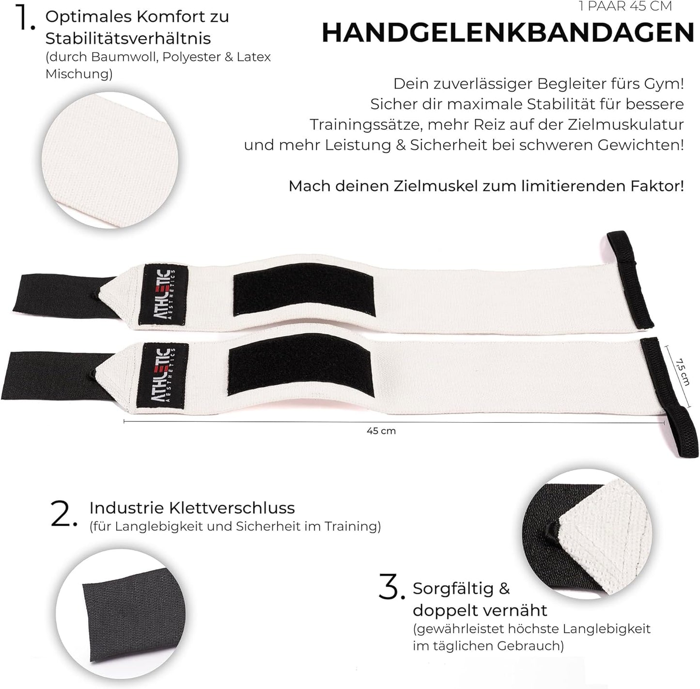 Handgelenkbandagen für Fitness & Krafttraining, Weiss