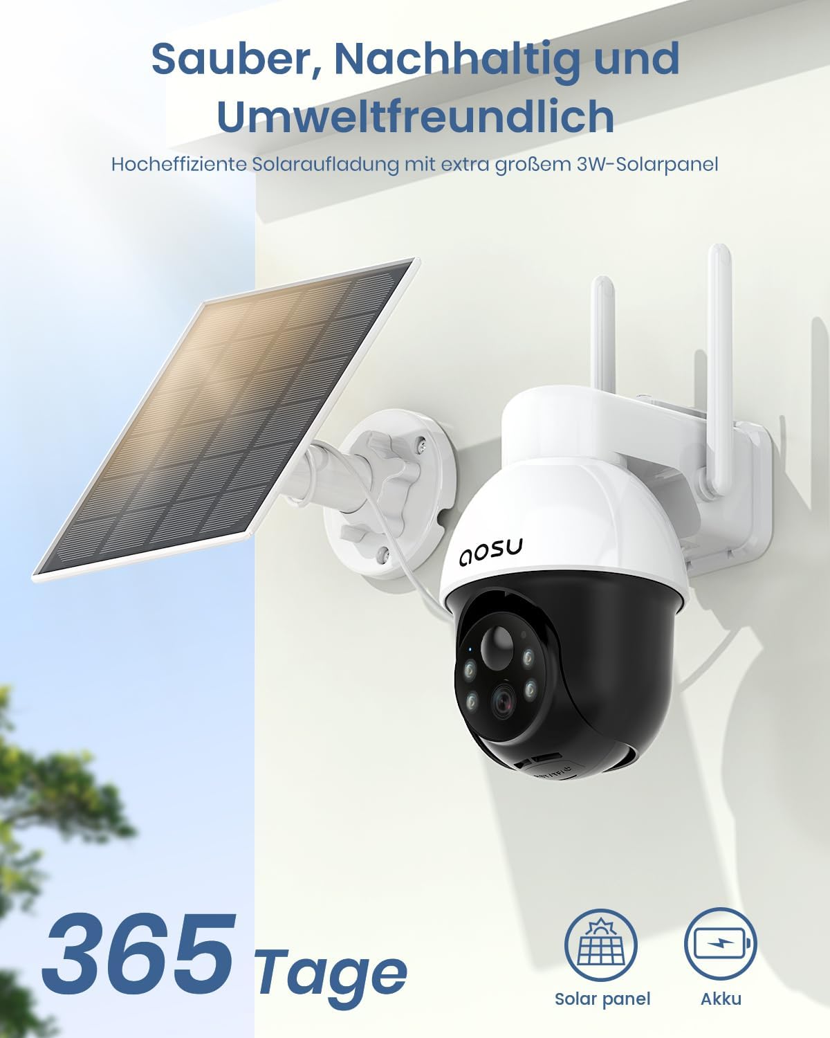 2-teiliges Überwachungskamera Set mit Solarpanel und PTZ, 2 Pack