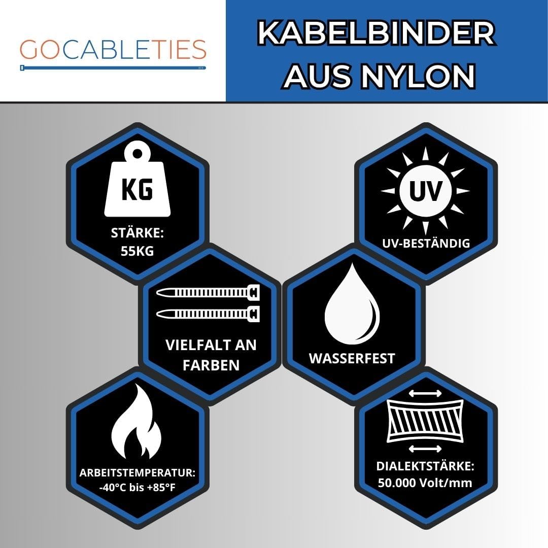 100 x Kabelbinder, 450 mm x 9,0 mm / Grün