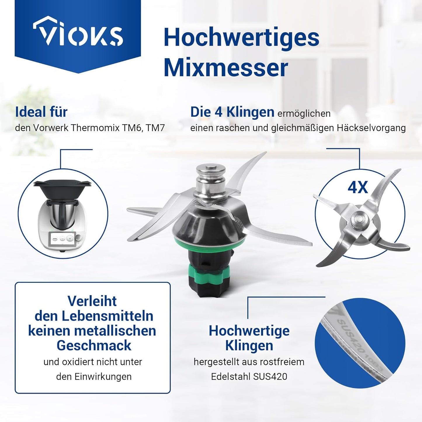 Ersatzmesser für Thermomix TM6 Küchenmaschine, Mixmesser