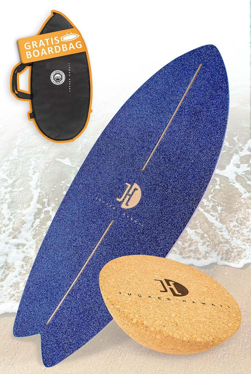 Balanceboard mit Rocker Shape und Korkhalbkugel, Blau + Korkhalbkugel