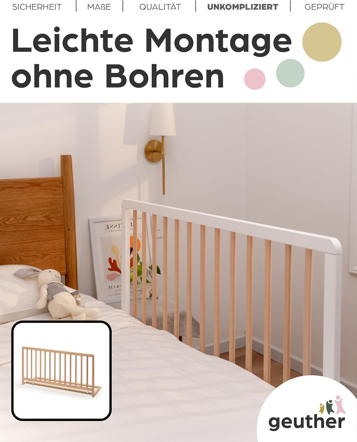 Bettschutzgitter für Kinderbett, 110 cm - Extra hoch: 60 cm