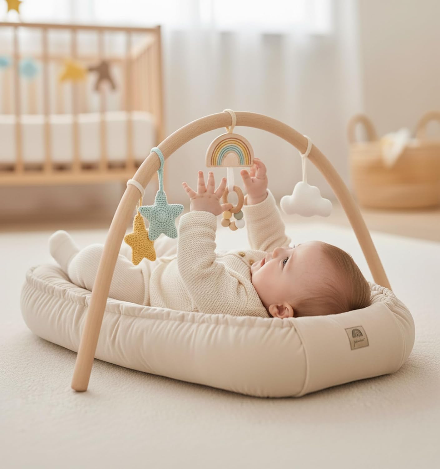 Multifunktionales Babynest, Beige mit Klappe