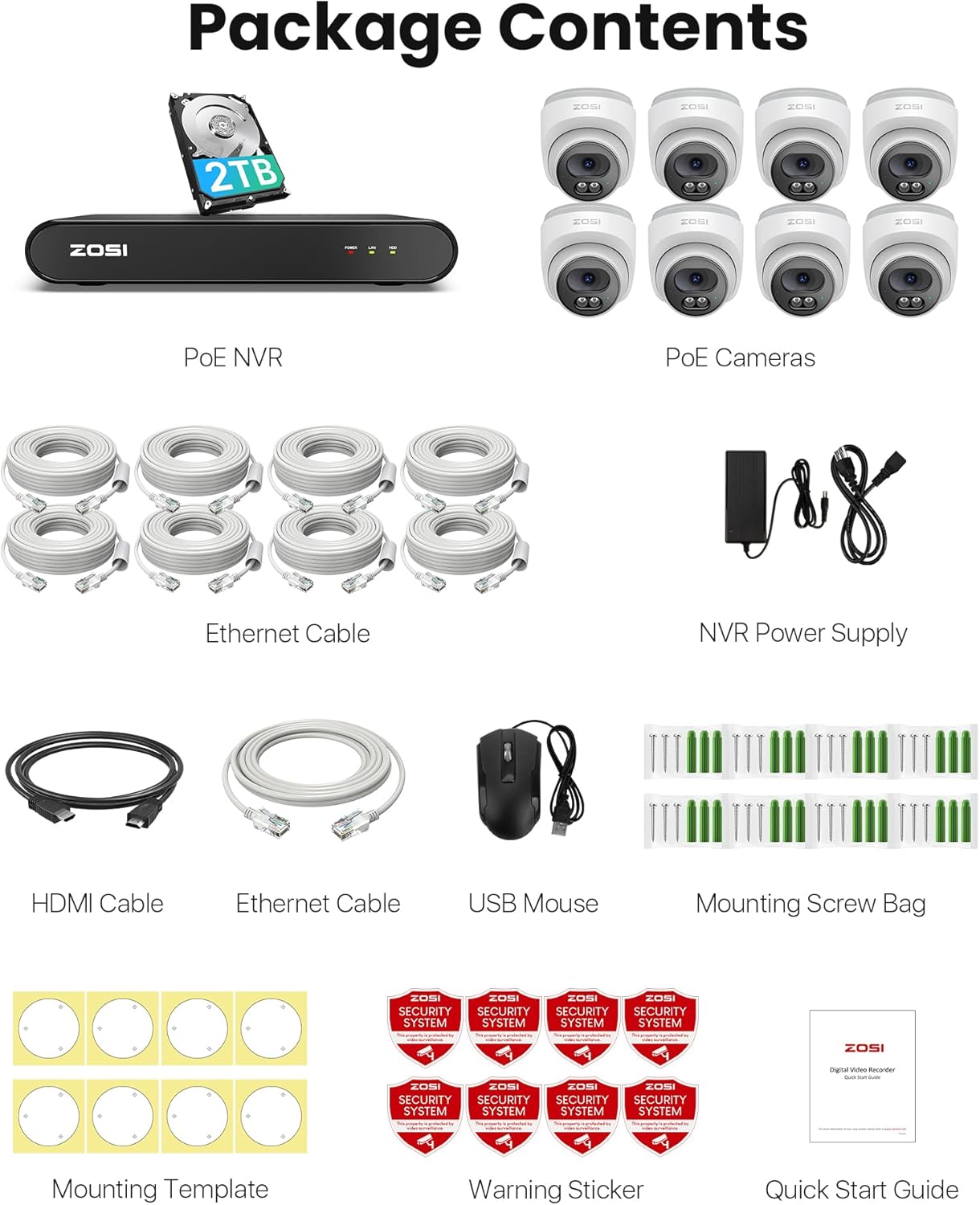 2,5K PoE Überwachungskamera Set C220 mit 8 Dome Kameras, 8CH C220 8 Kameras