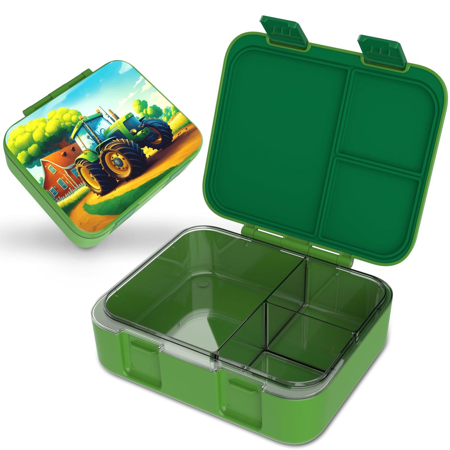 Kinder Bento Lunchbox mit Trennfächern, Traktor Grün