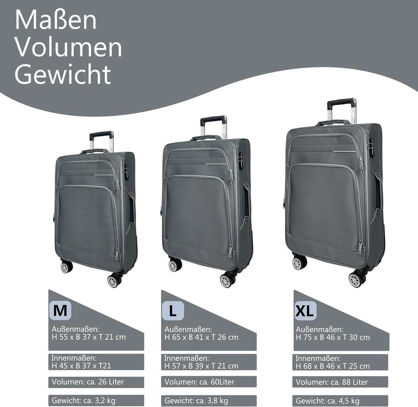 3-teiliges Reisekoffer-Set, 3er Set Grau