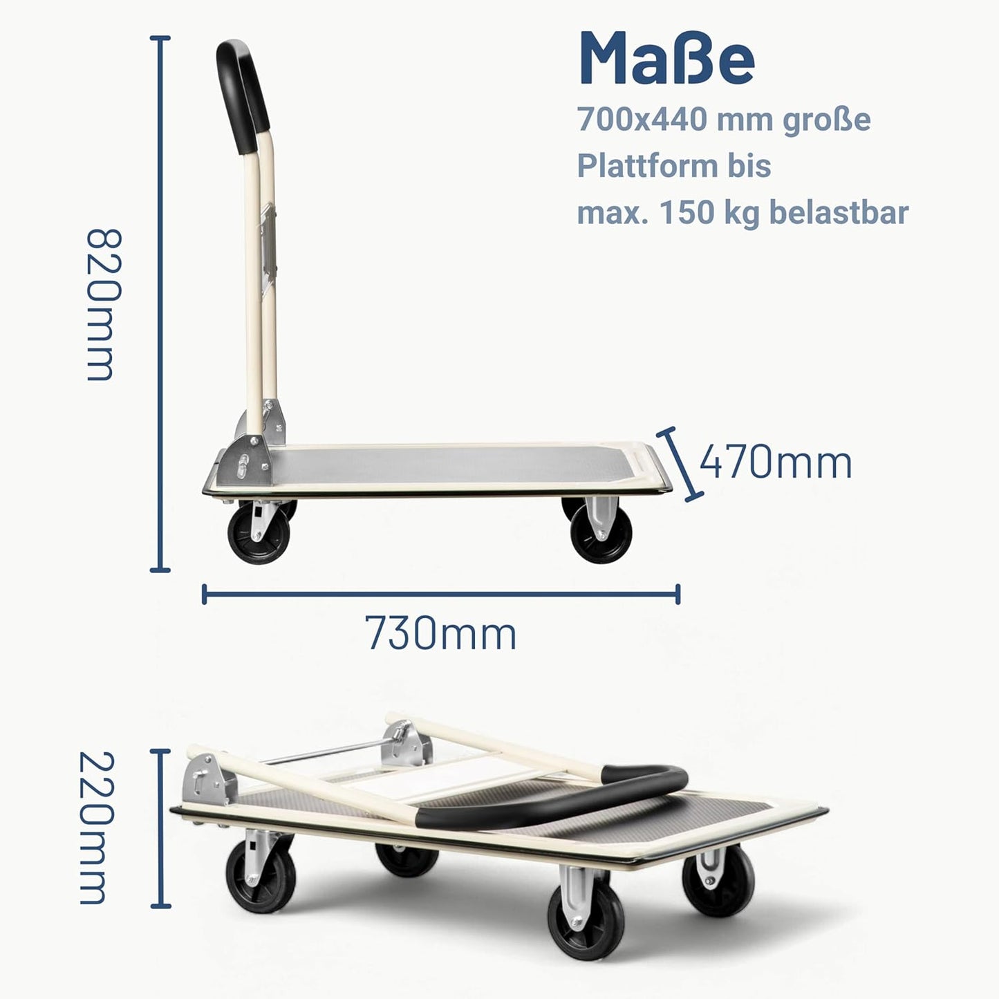 Klappbarer Transportwagen, 150 kg Weiss