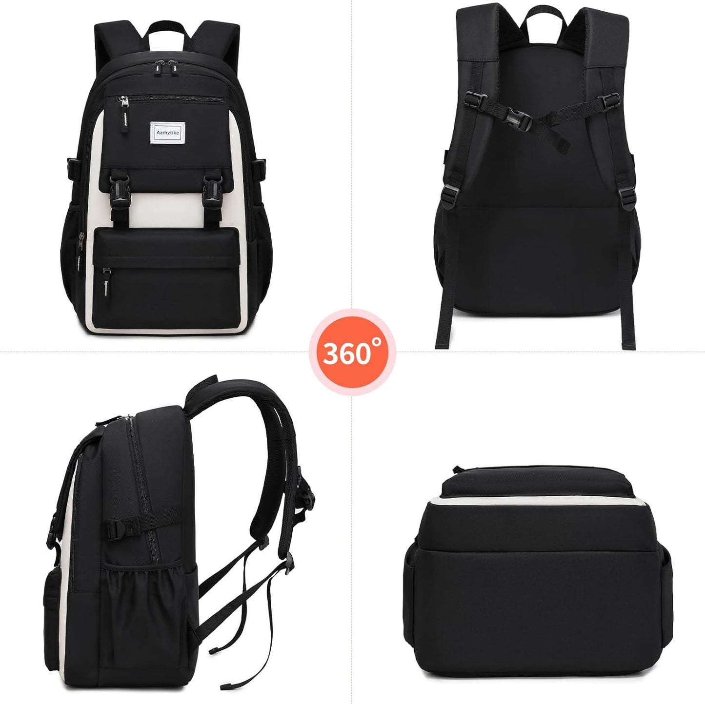 3-teiliges Schulrucksack Set, L ; Schwarz