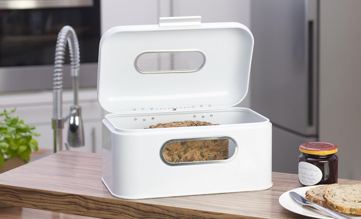 Retro-Brotbox mit Sichtfenster, 30x20x16.5 cm, Weiß S-Single Window Single